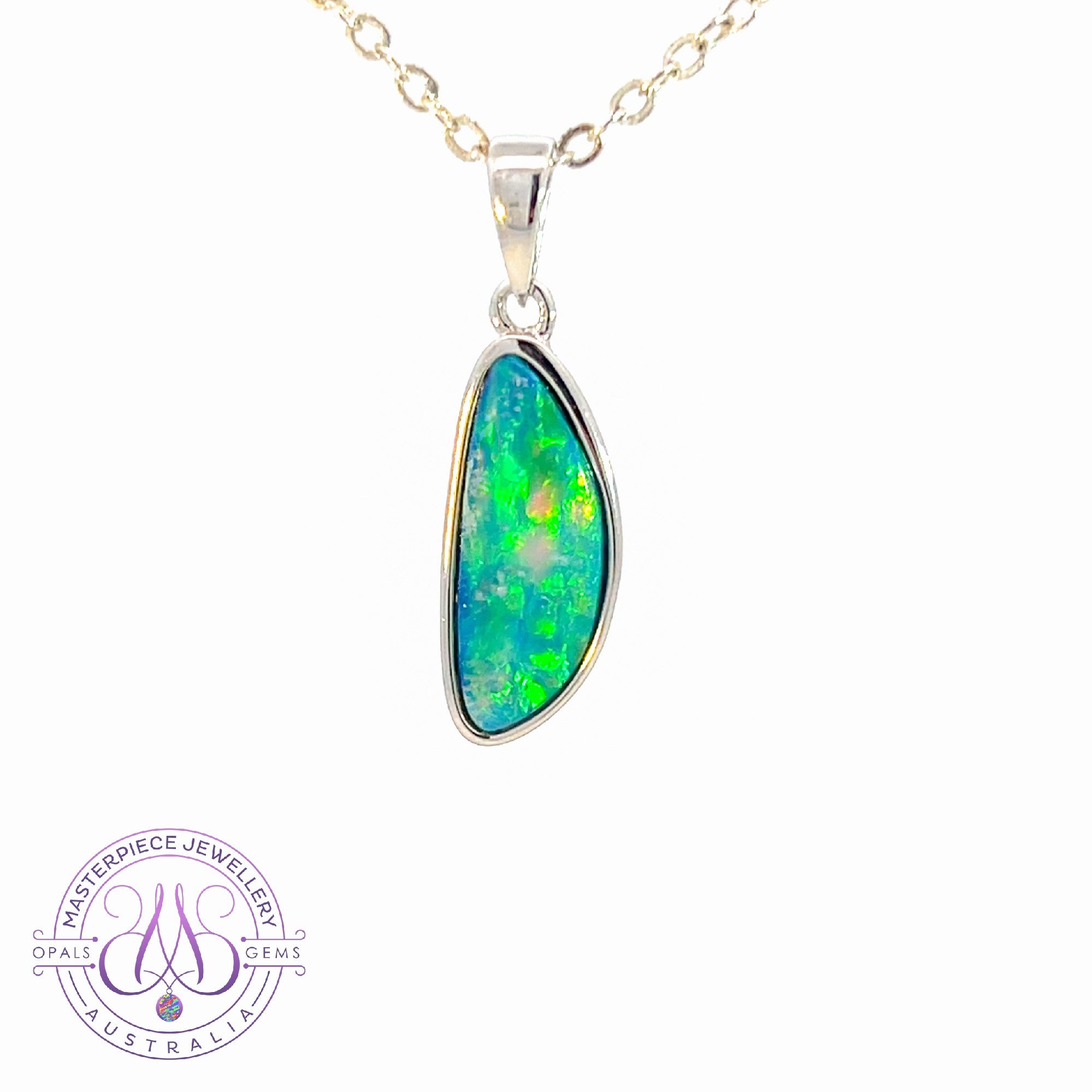 Sterling Silver Opal doublet Green Orange yellow pendant