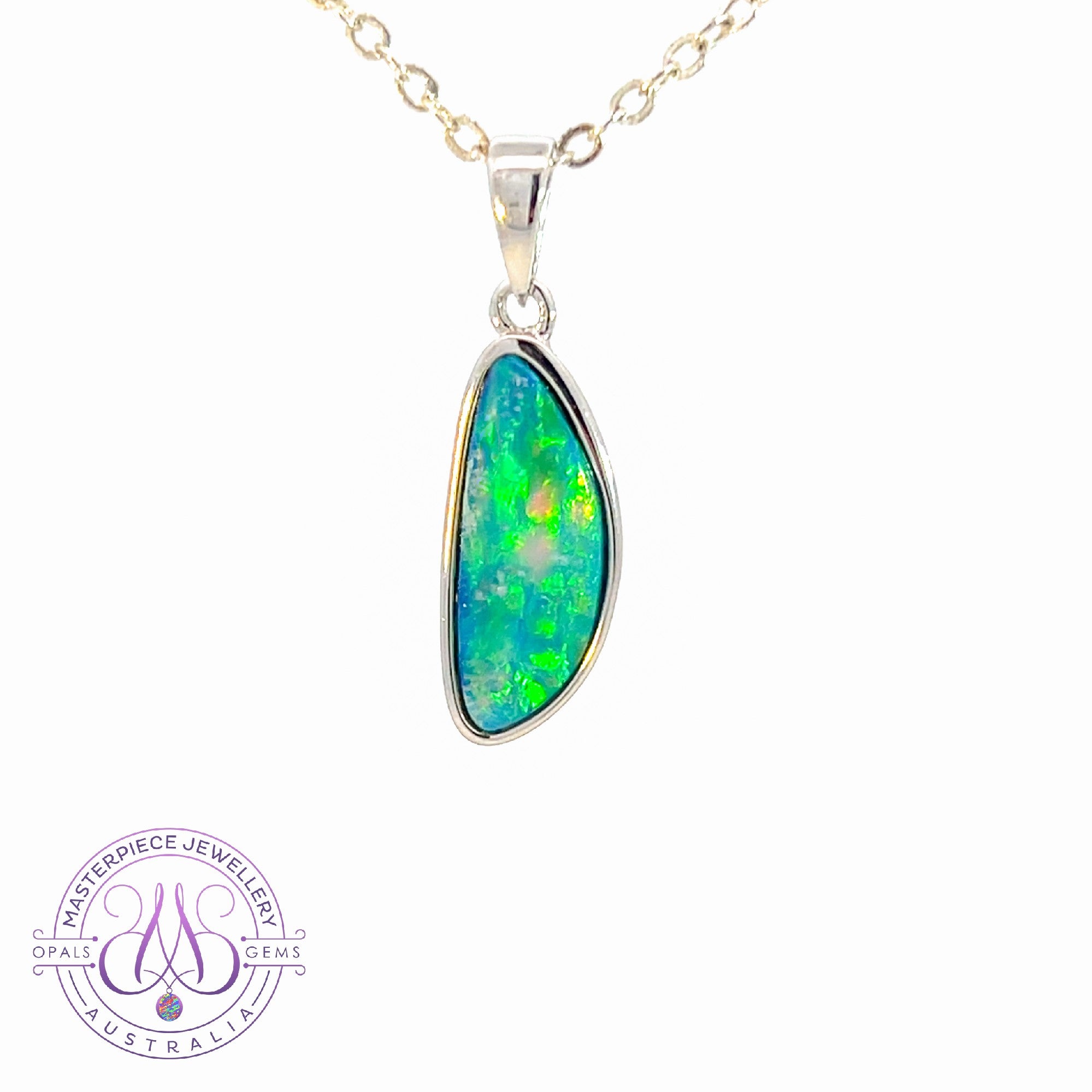 Sterling Silver Opal doublet Green Orange yellow pendant
