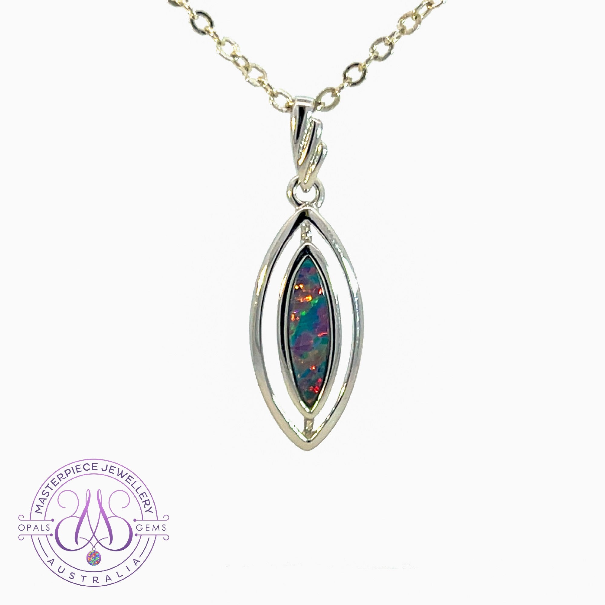 Sterling Silver Marquise shape cut out Opal doublet pendant