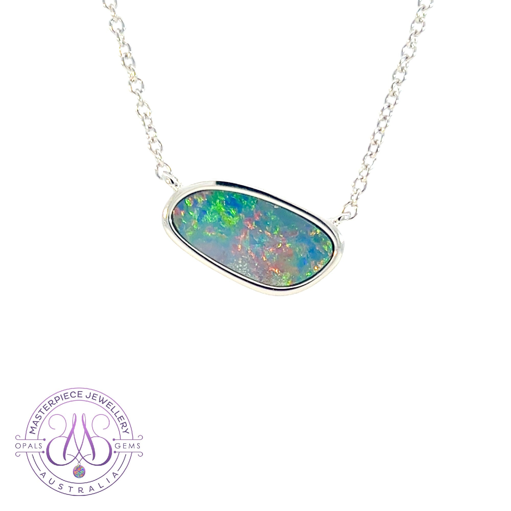 Sterling Silver freeform horizontal set Opal doublet necklace