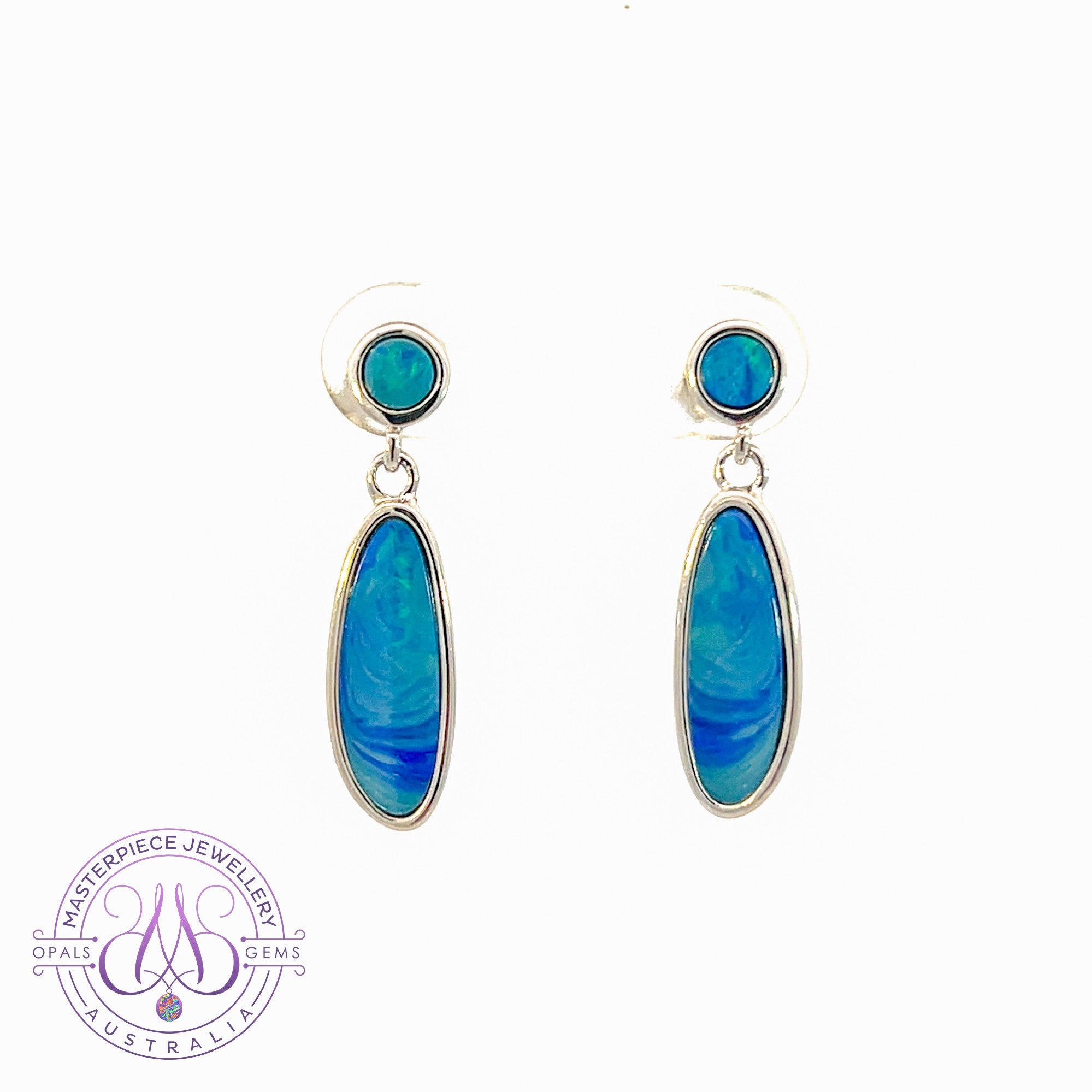 Sterling Silver Opal drop earrings Blue Green satin colours