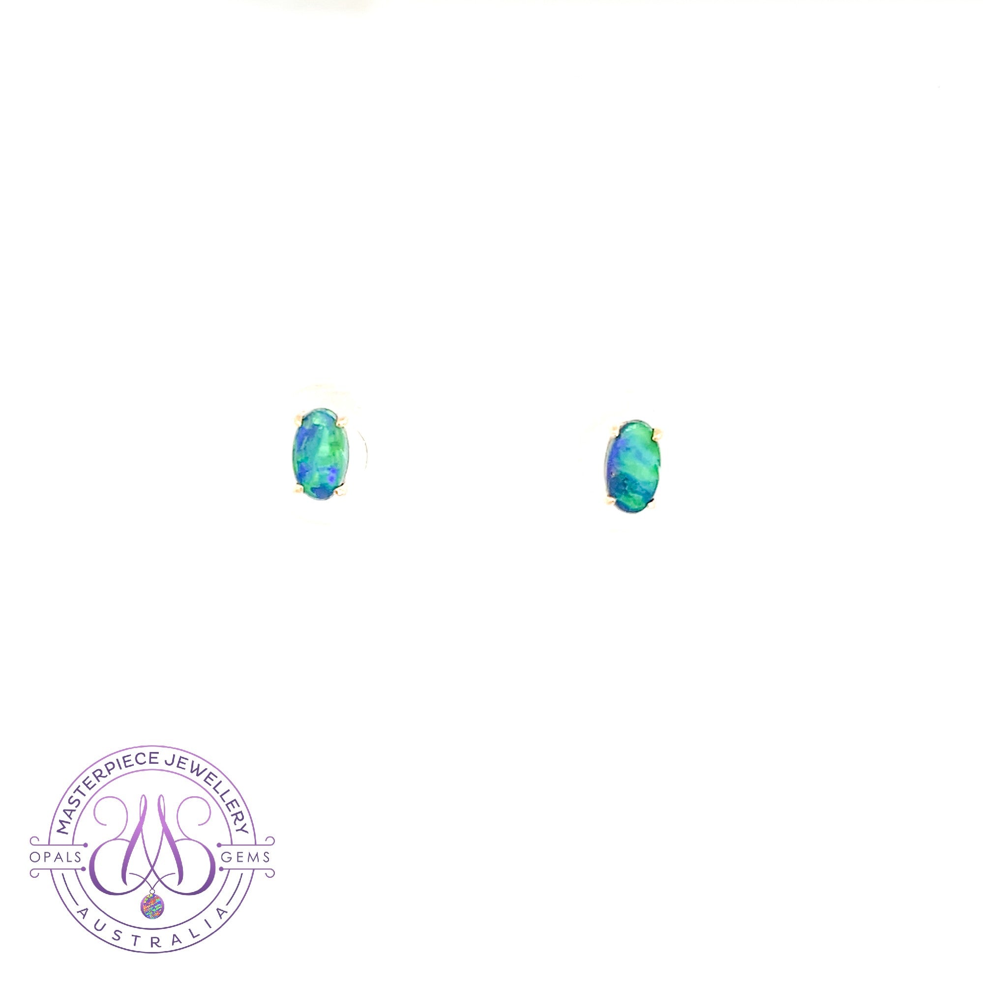 9kt Yellow Gold pair of studs with 5x3mm Opal Triplet earrings