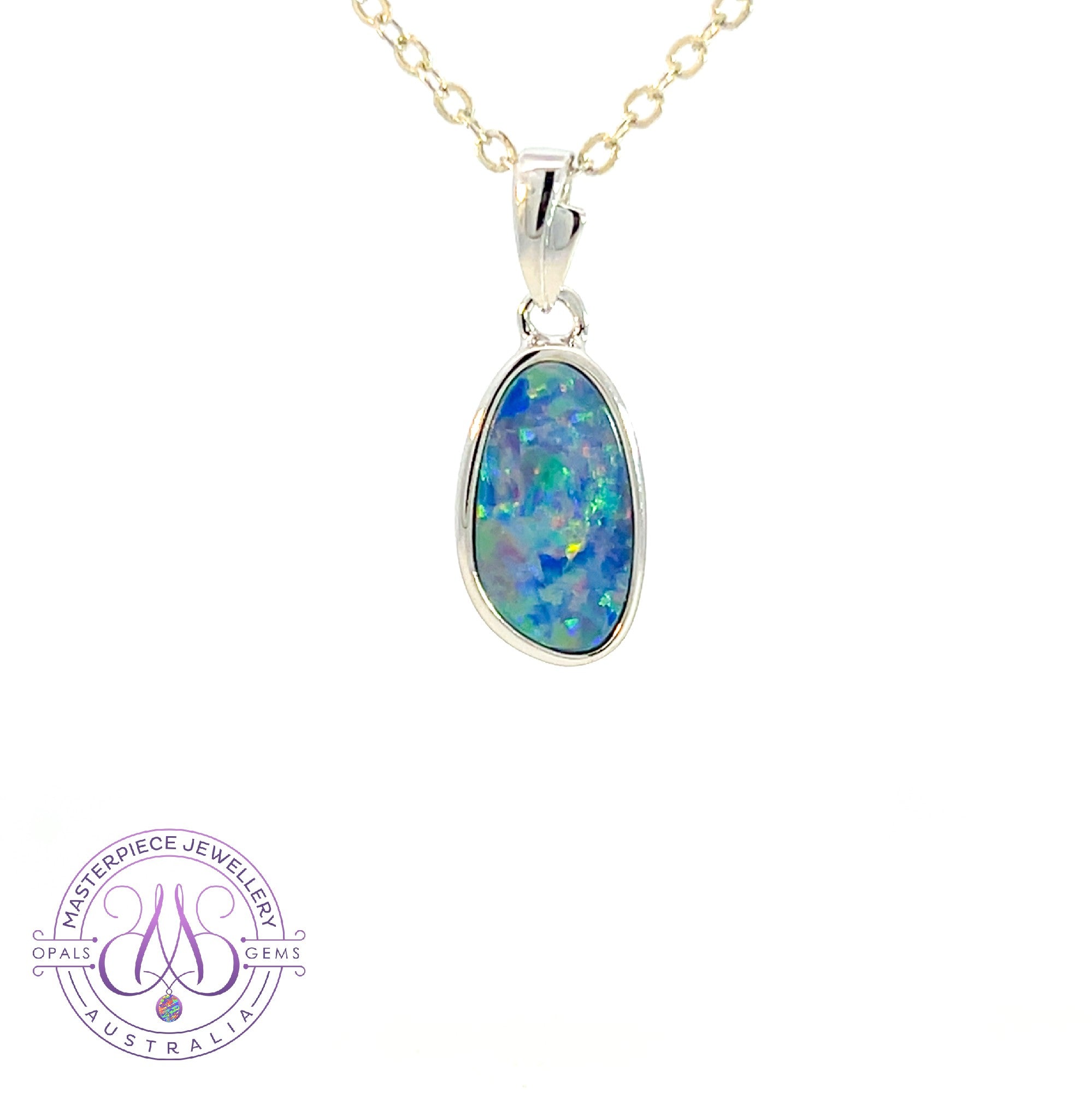 Sterling Silver Opal doublet 13x7mm pendant