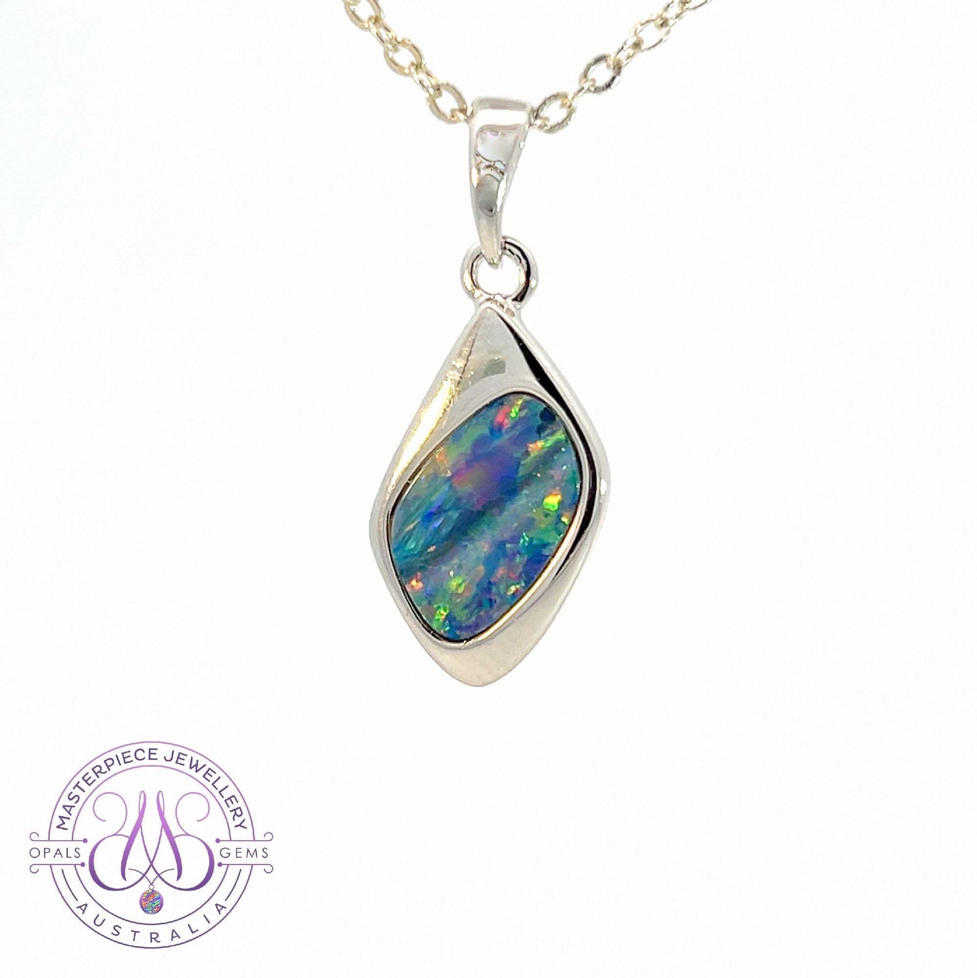 Sterling Silver modern freeform shape Opal doublet pendant
