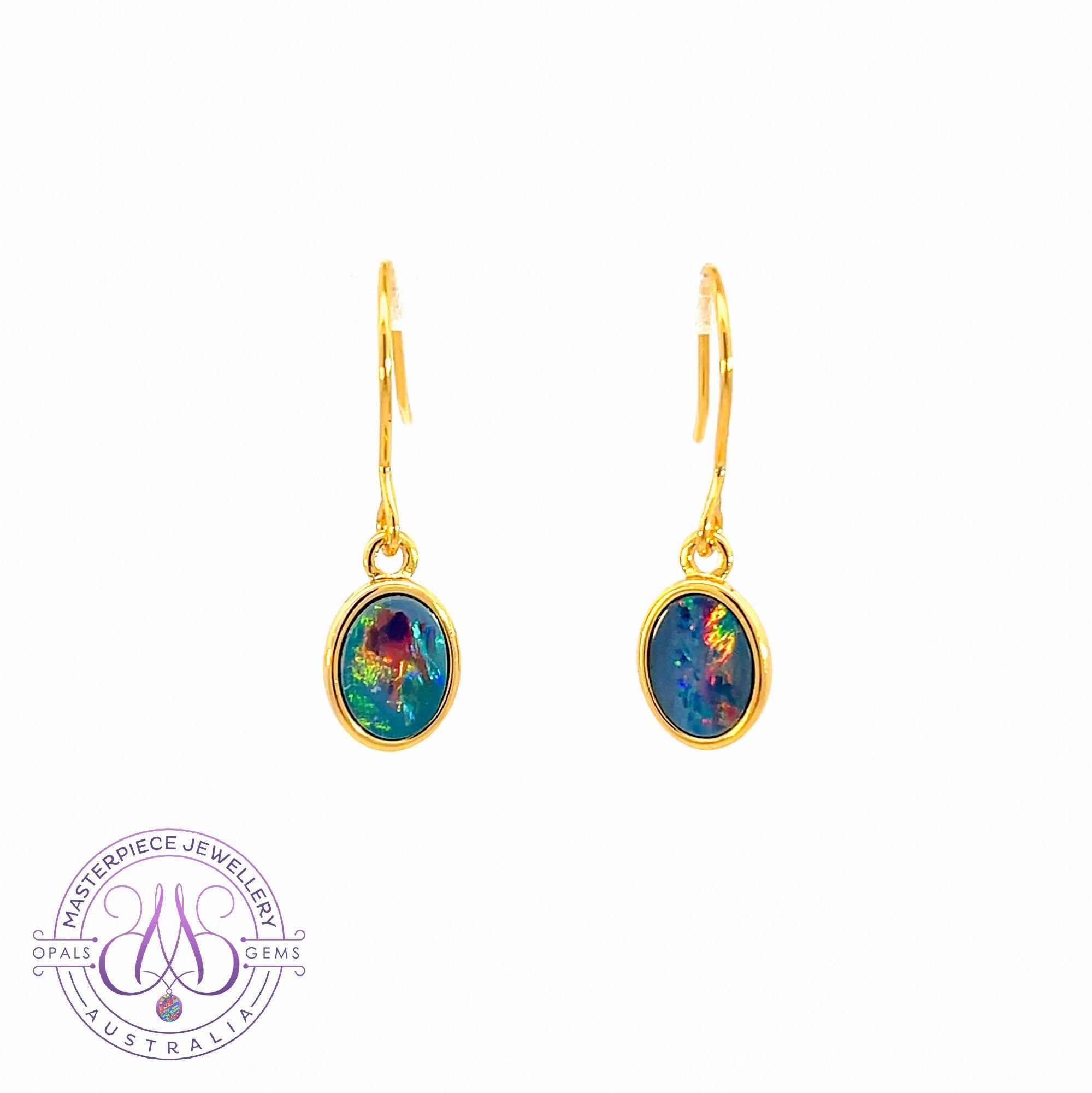 Gold Plated sterling silver 8x6mm Opal doublet hook earrings