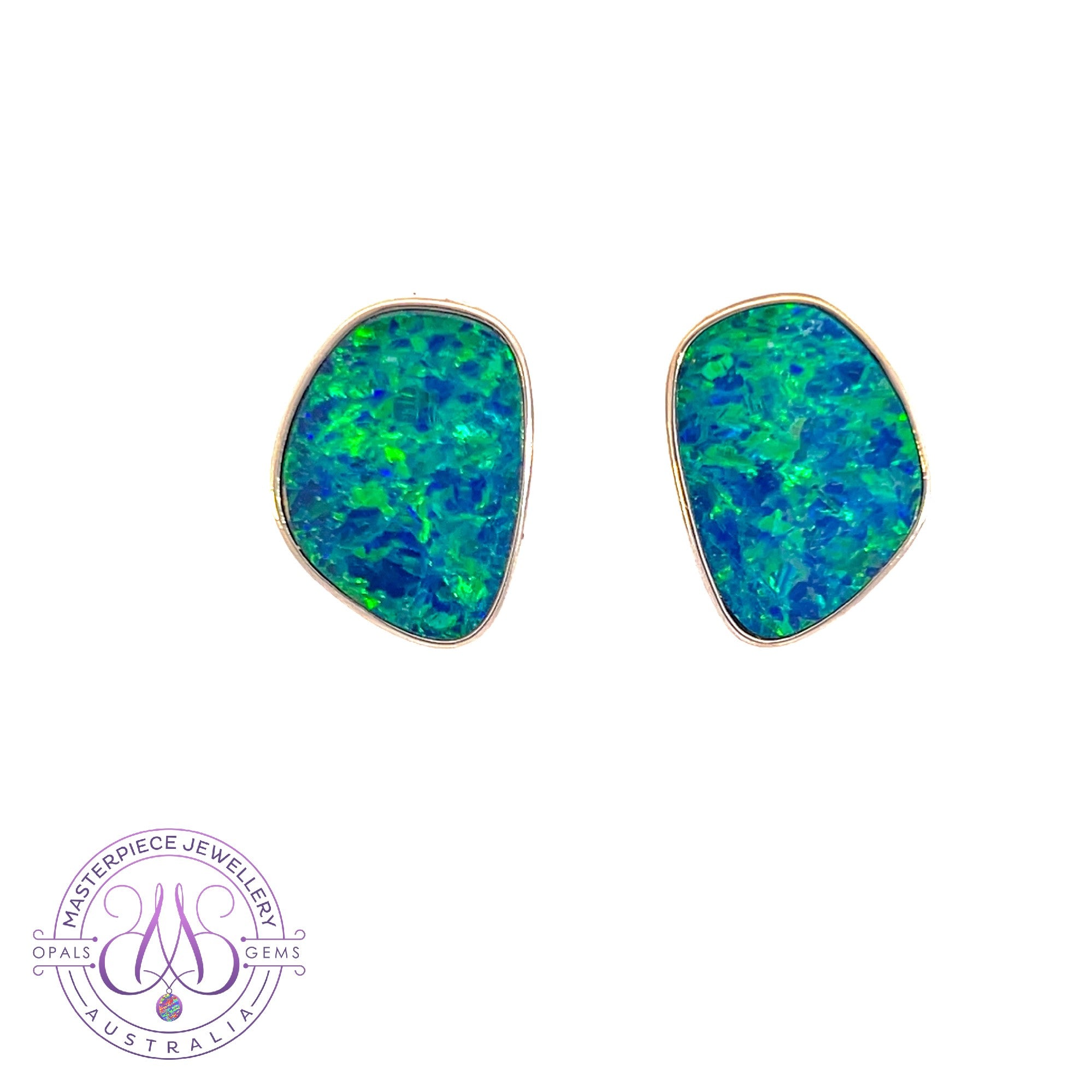 Sterling Silver Large studs rectangular freeform shape Opal doublets