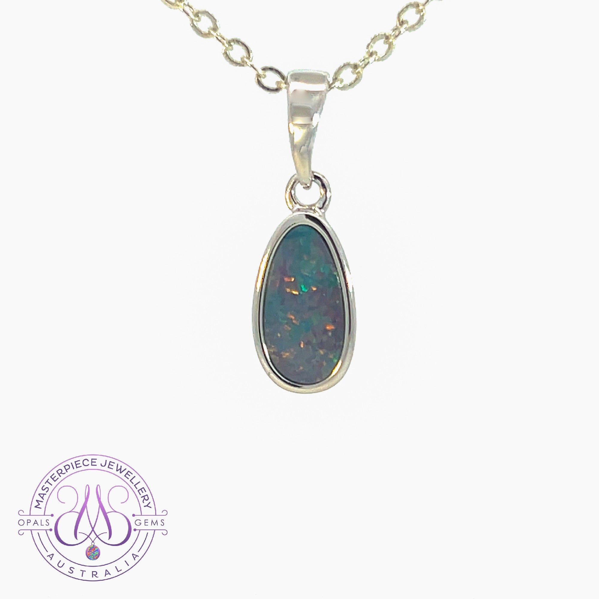 Sterling Silver Pear shape Opal doublet pendant 10.5x5.5mm