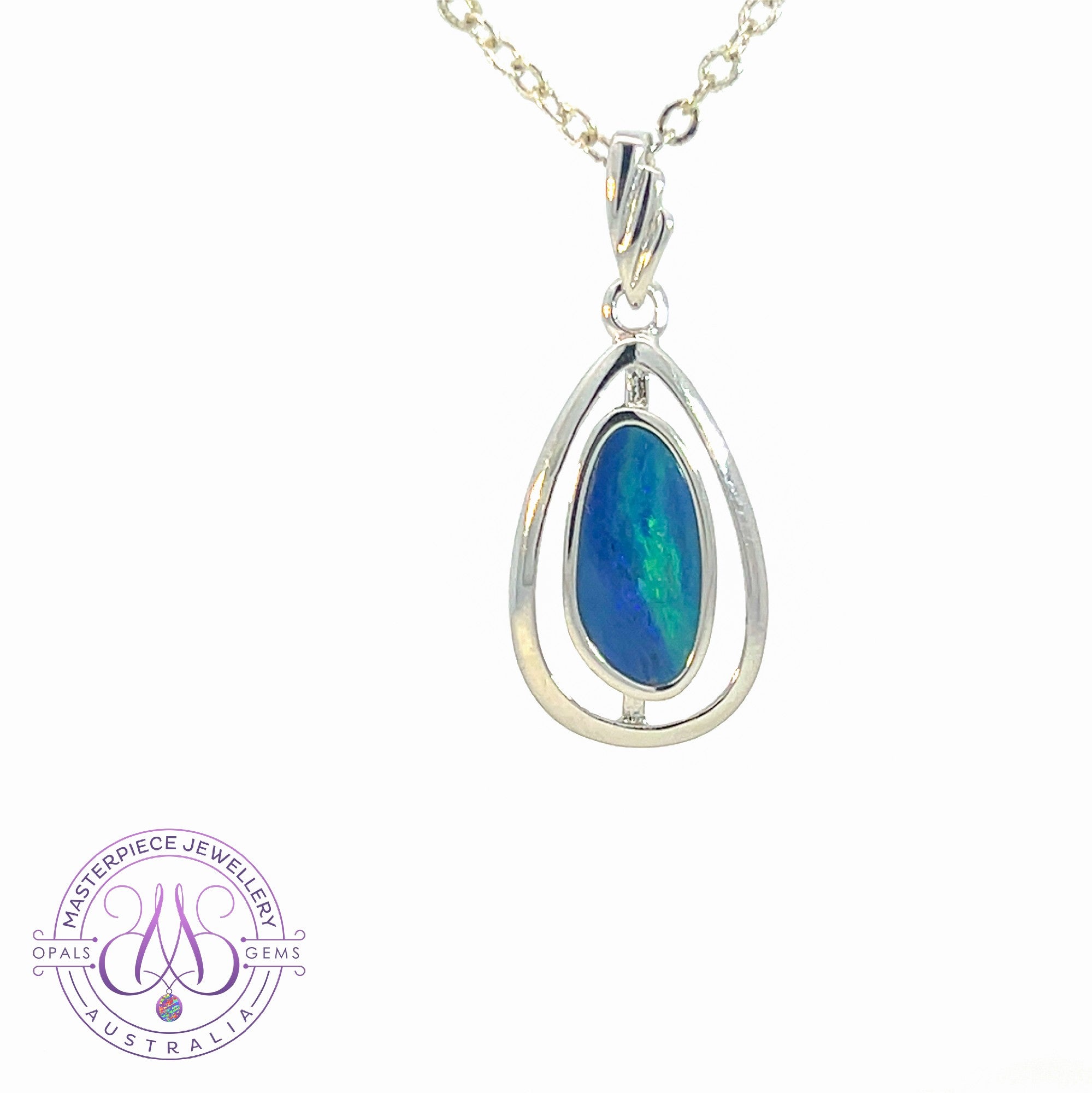 Sterling Silver Opal teardrop shape cut out design pendant doublet
