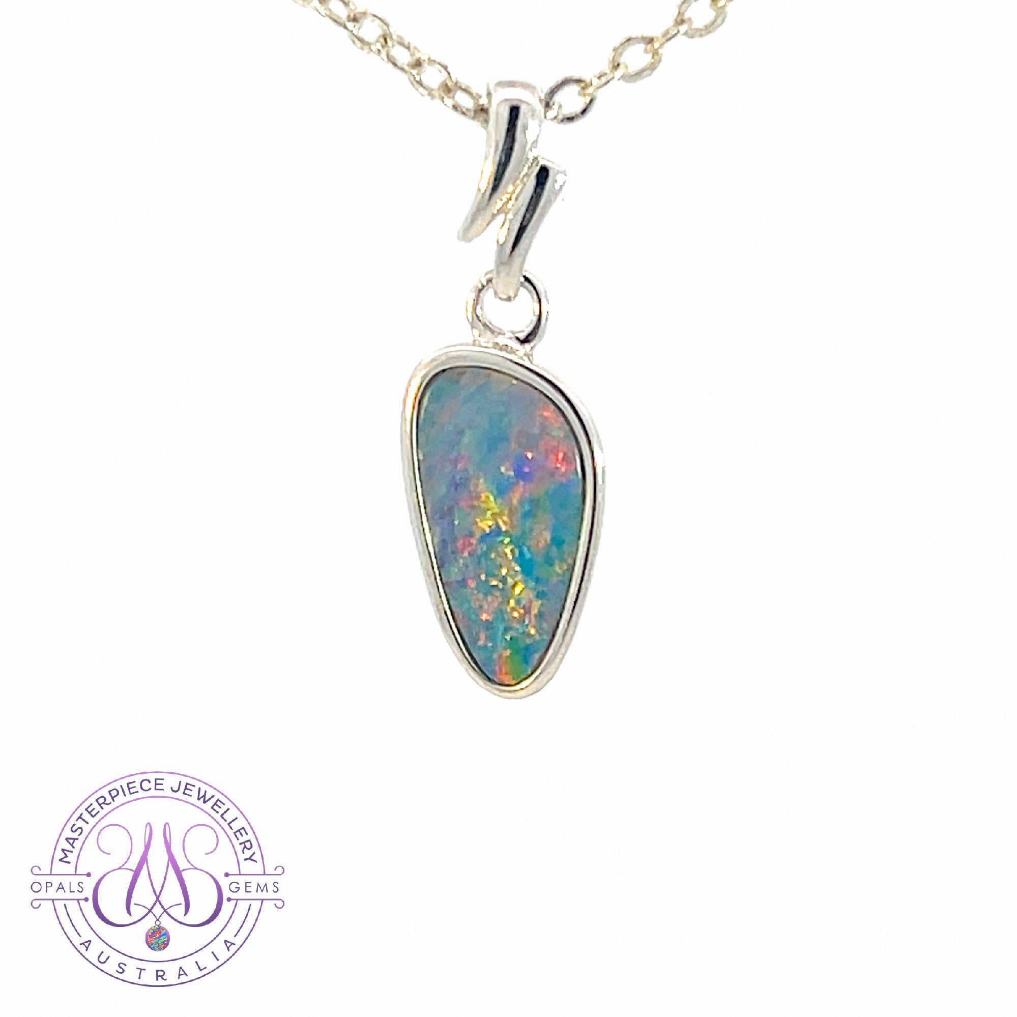 Sterling Silver Triangle shape Opal doublet Red green pendant