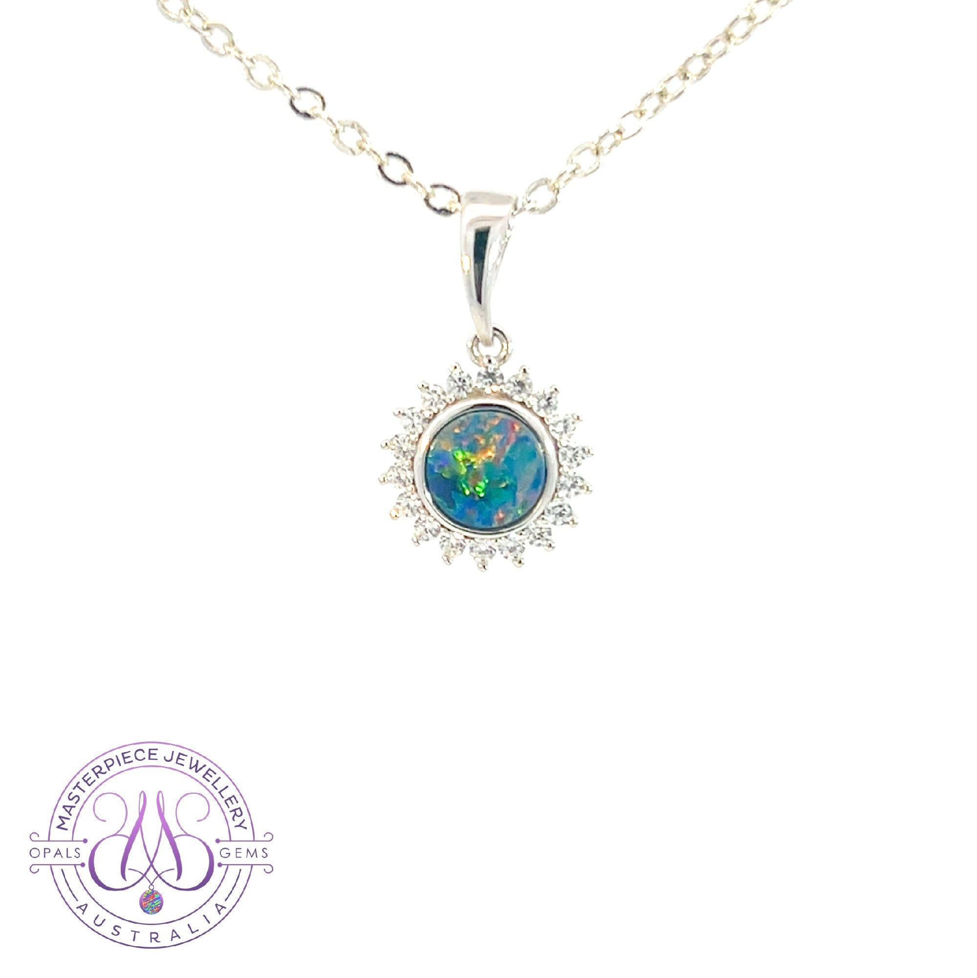 Sterling Silver Opal round 6mm doublet cluster pendant