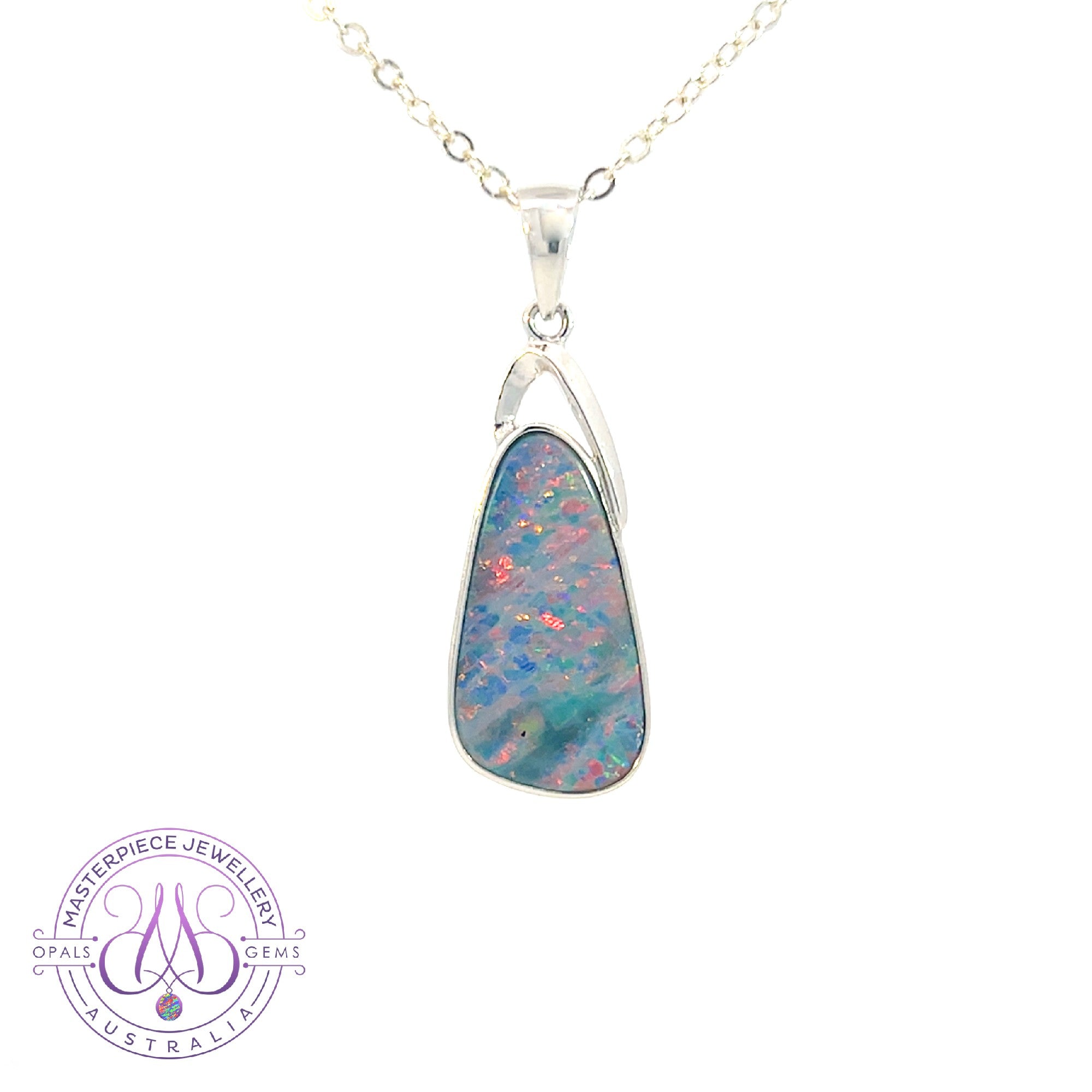 Sterling Silver Violet Red Opal doublet large pendant