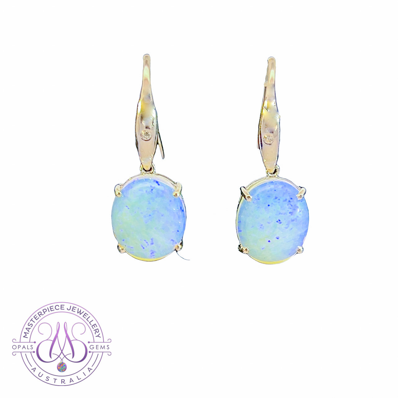Sterling Silver Light Opal Blue Purple Oval Opal dangling hook earrings