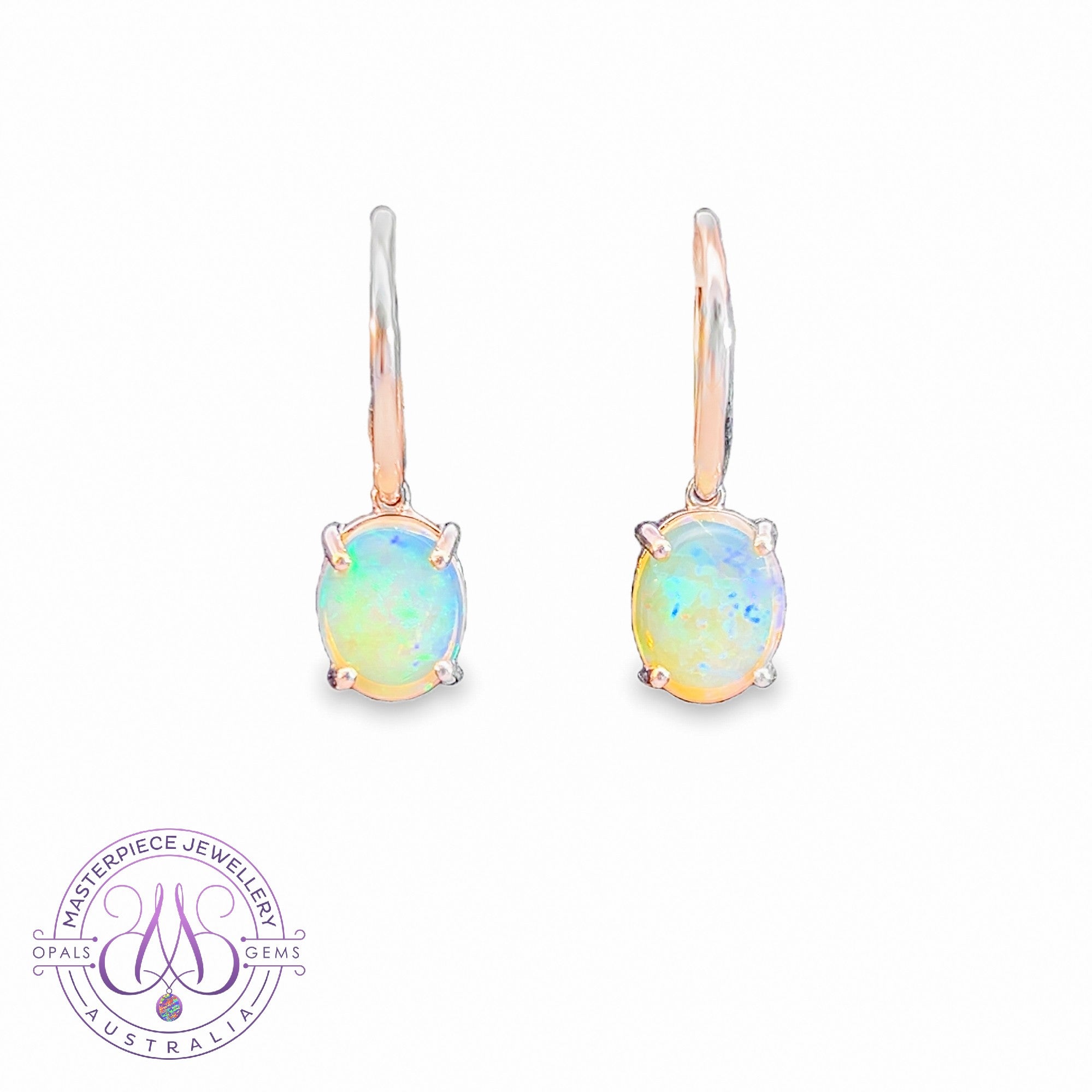 Sterling Silver 10x8mm Light Opal dangling Hook earrings claw set