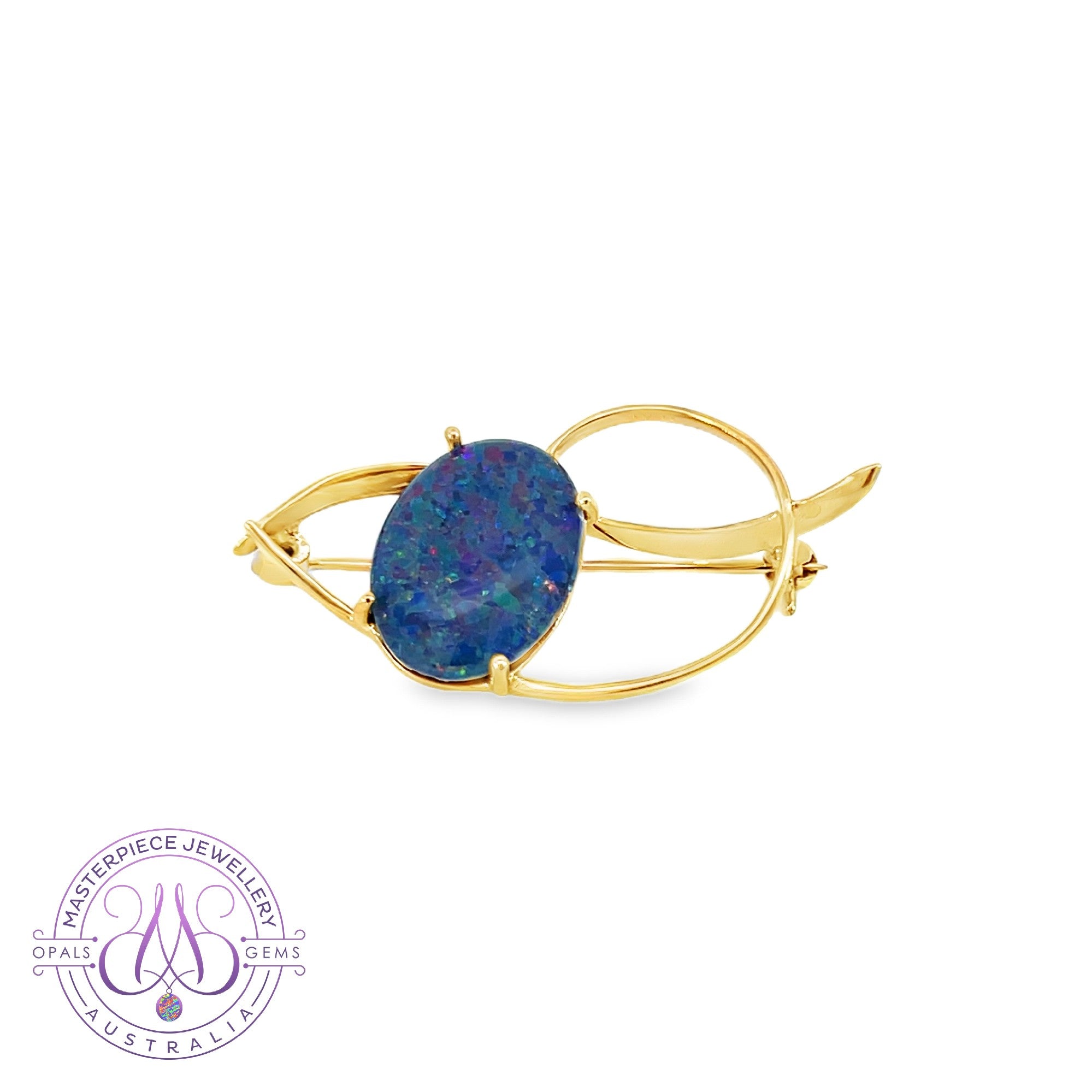 Gold Plated Silver Brooch 16x12mm Opal triplet