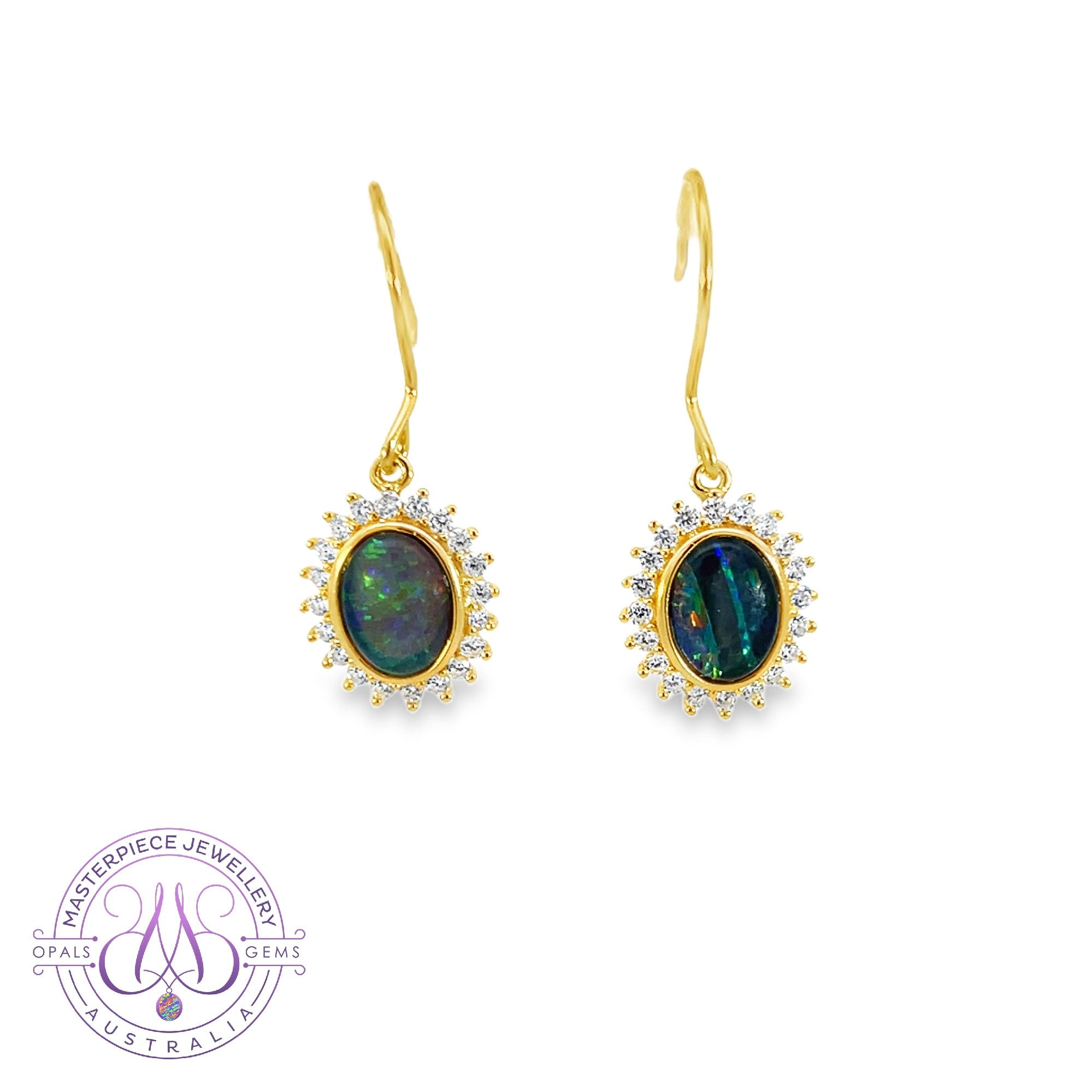 Gold Plated Silver dangling Opal cluster 8x6mm Hook style earrings