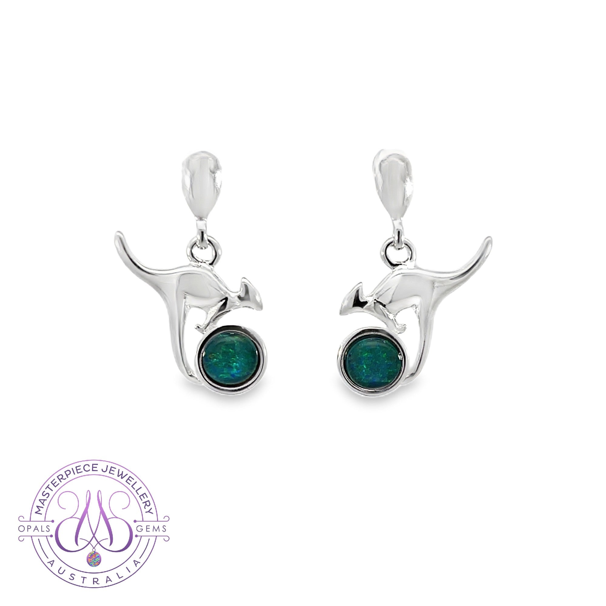 Sterling Silver Kangaroo dangling earrings 5mm opal triplets