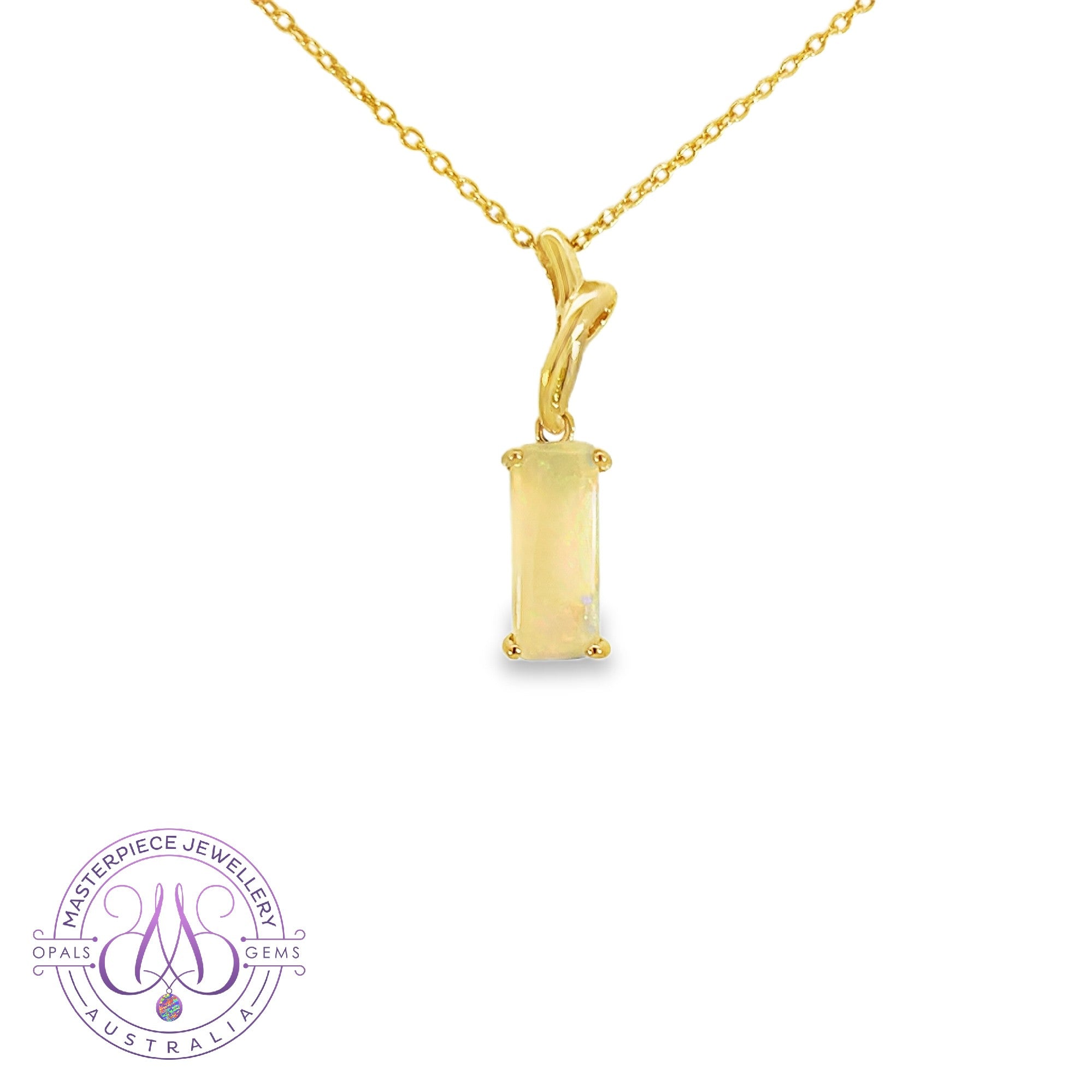 14kt Yellow Gold White Opal 1.38ct Rectangular cut pendant