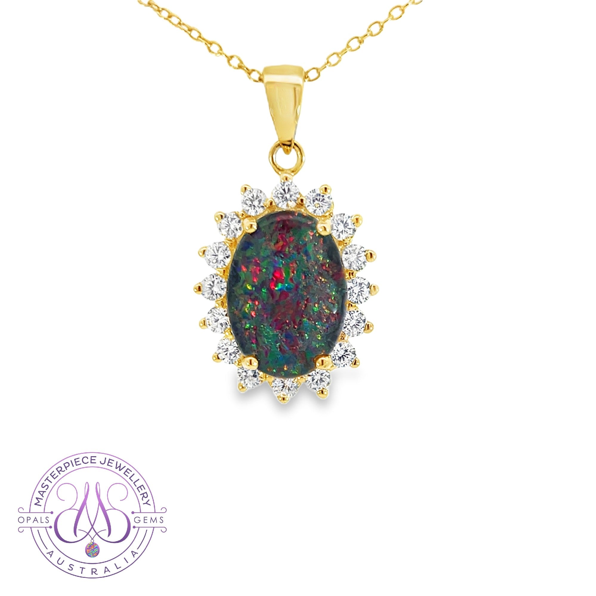 One Gold Plated Silver 14x10mm Opal triplet cluster pendant