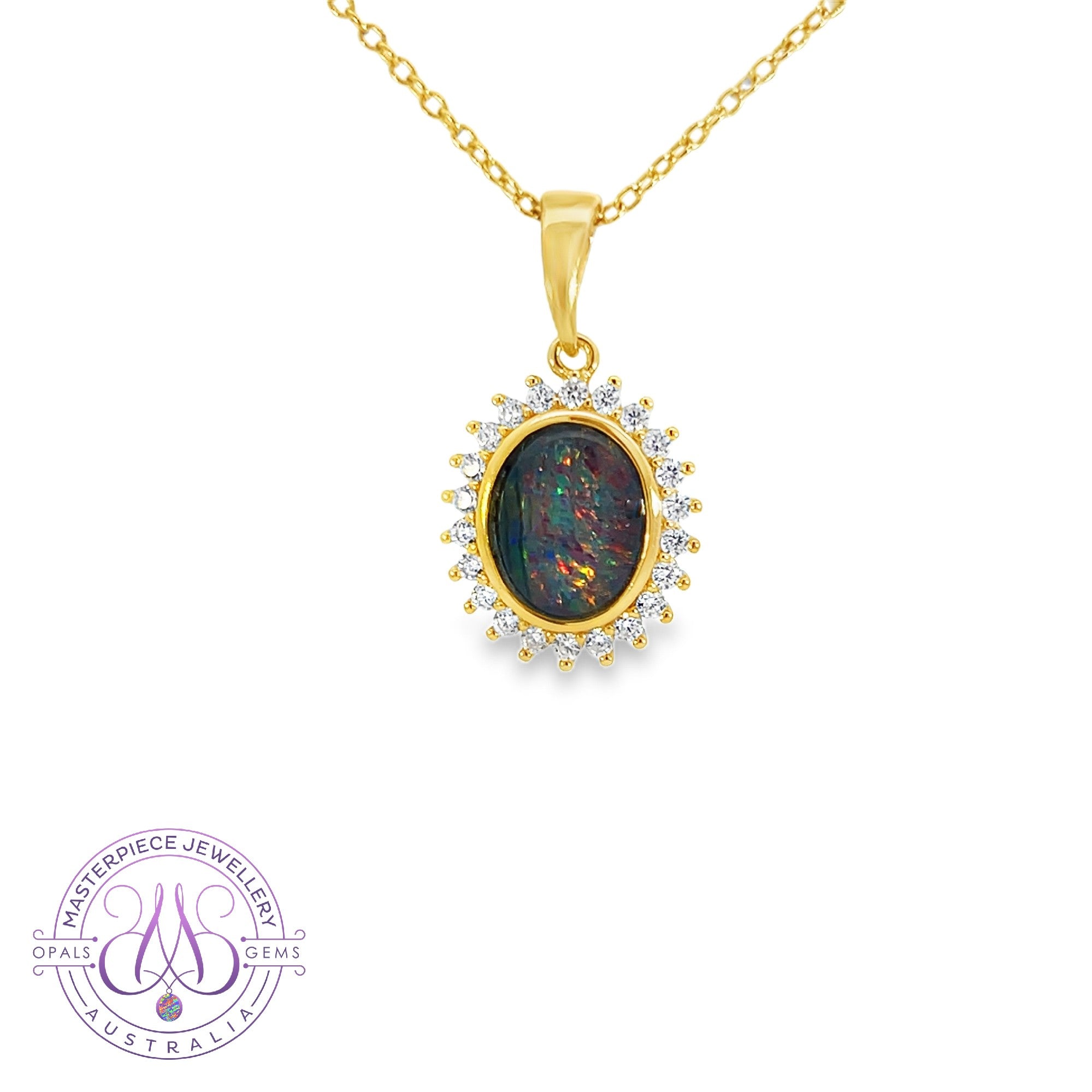 Gold Plated Silver bezel cluster 9x7mm Opal triplet pendant