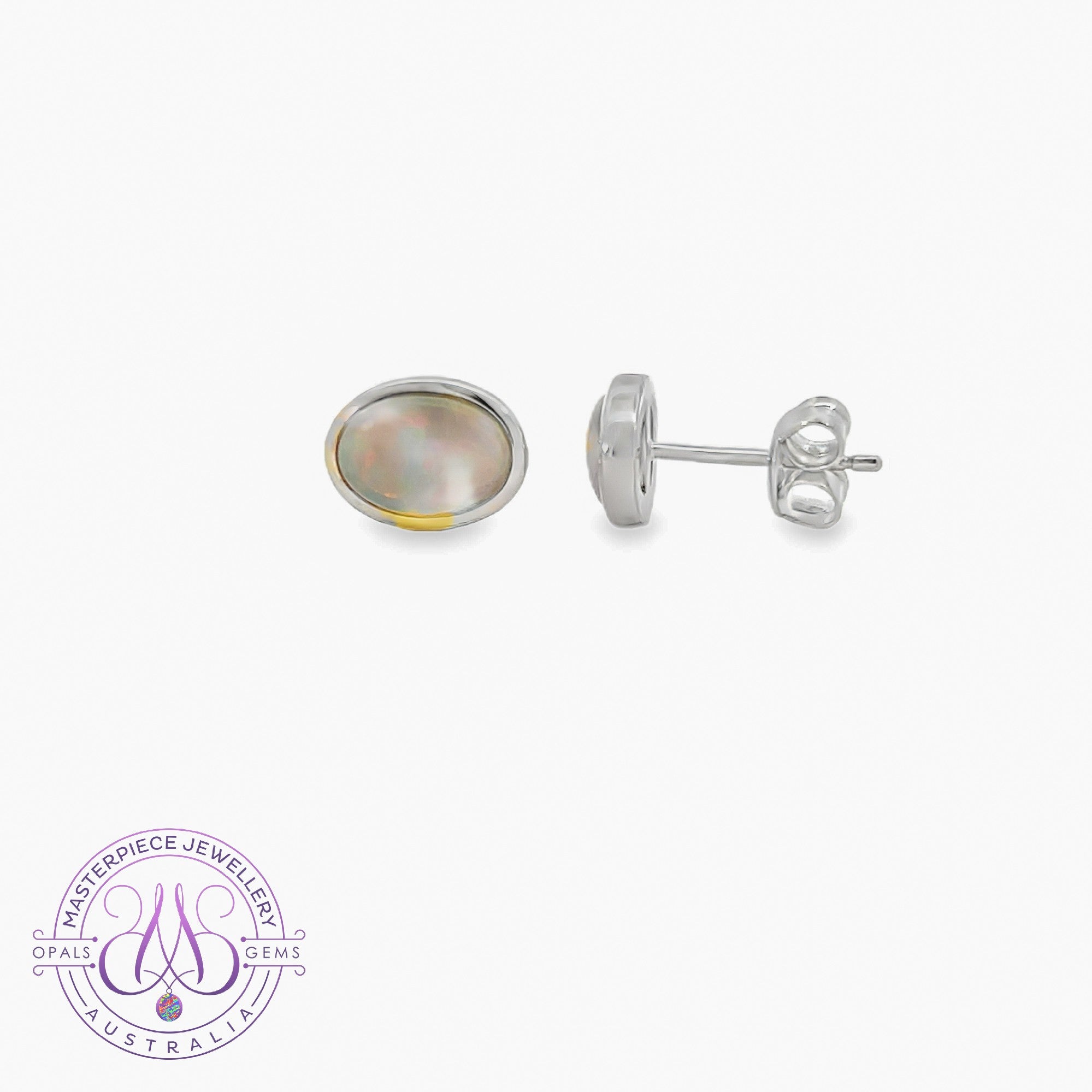 Sterling Silver Black opal 1.36ct bezel studs