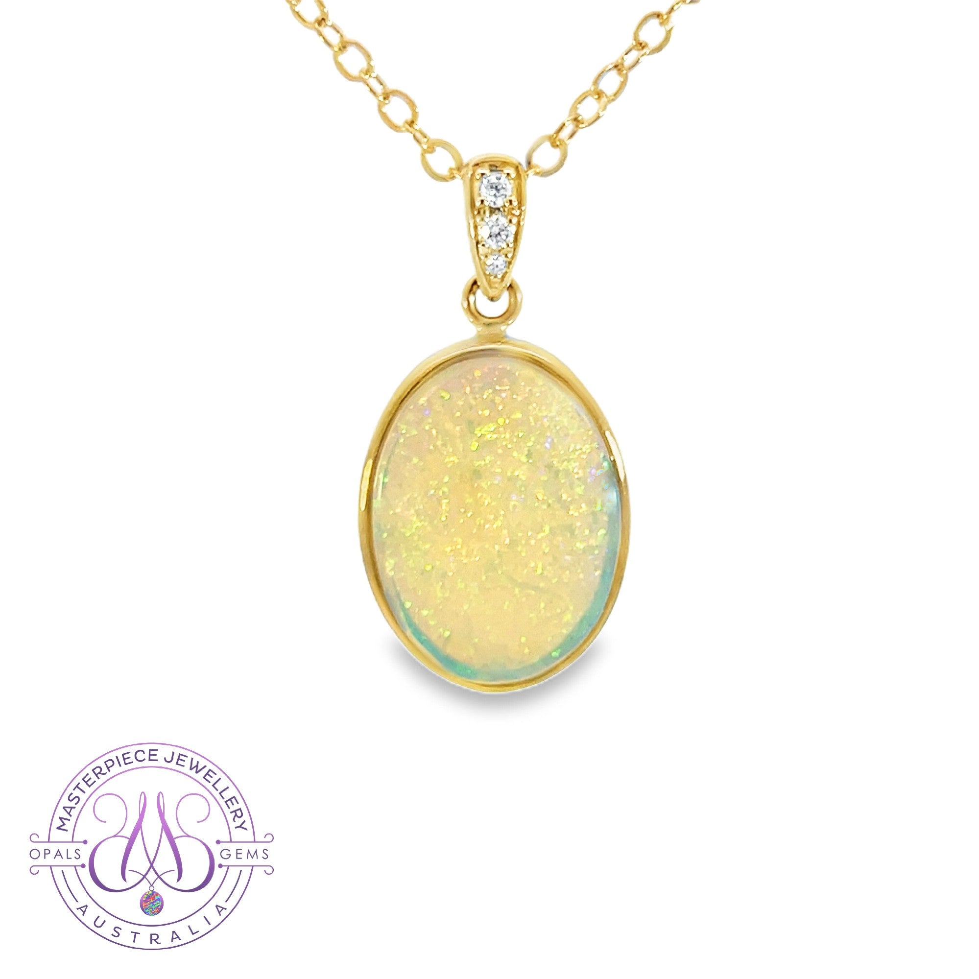 14kt Yellow Gold Oval 4.5ct White Opal pendant