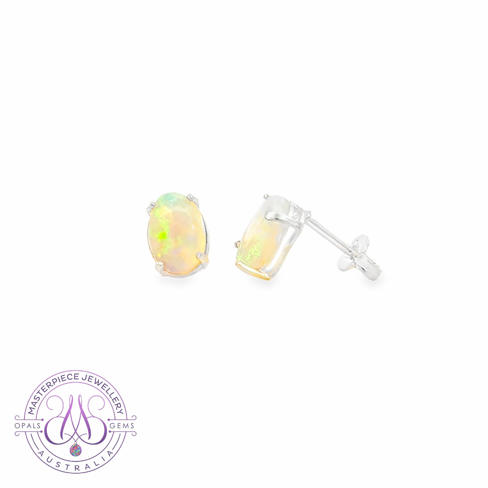 Sterling Silver Crystal Opal 9x6mm studs