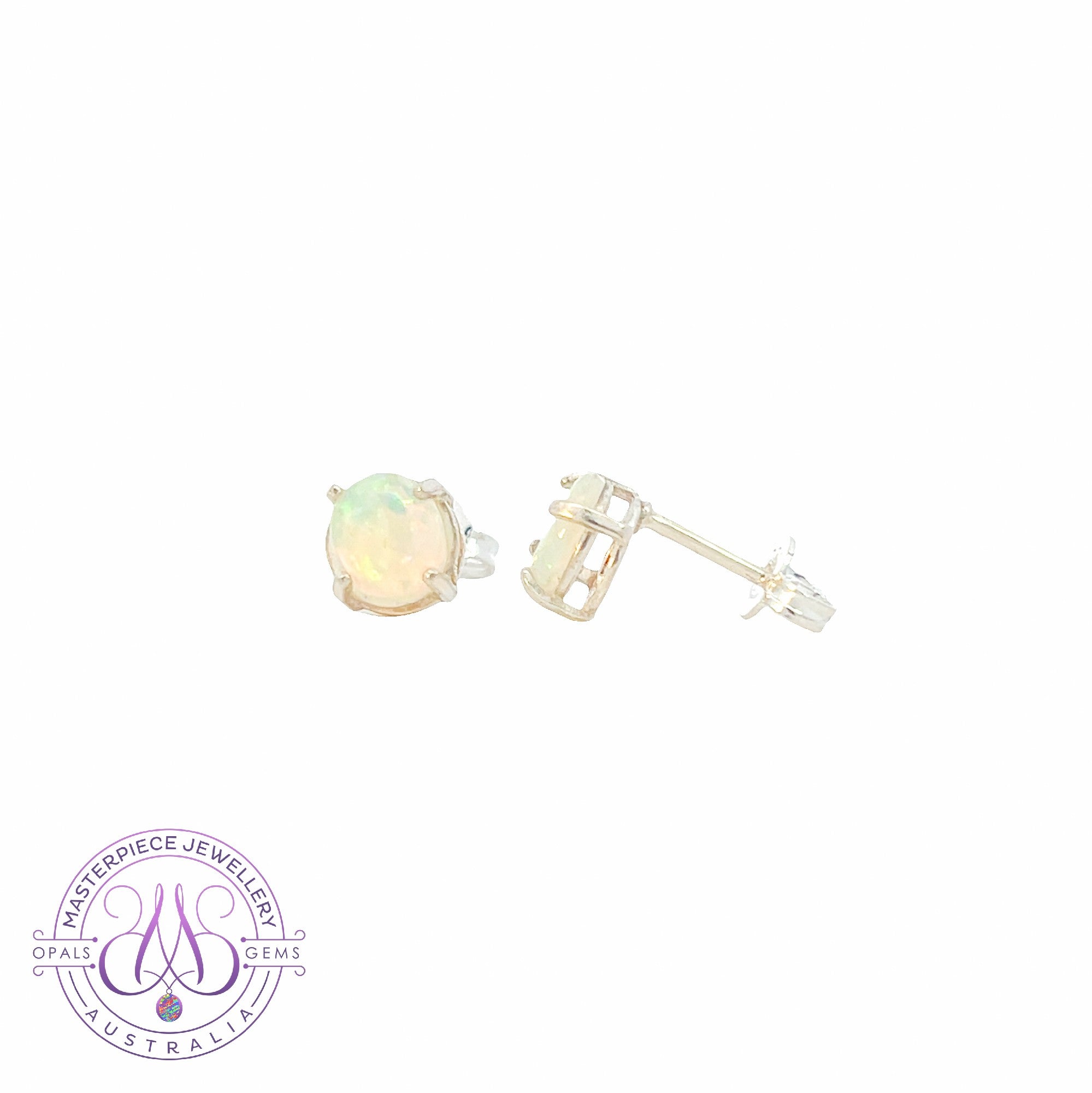 Sterling Silver round Crystal Opal 5.4mm stud earrings