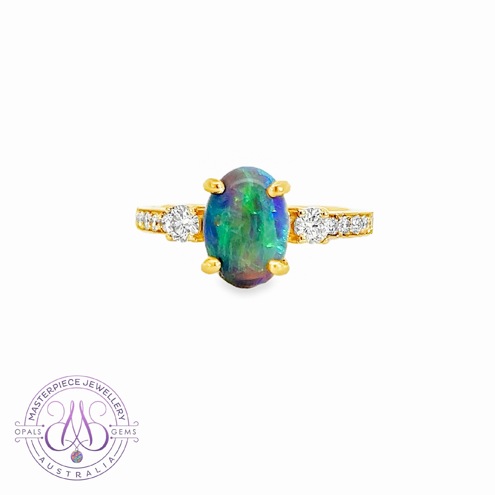 18kt Yellow Gold Black Opal 1.9ct and diamond ring
