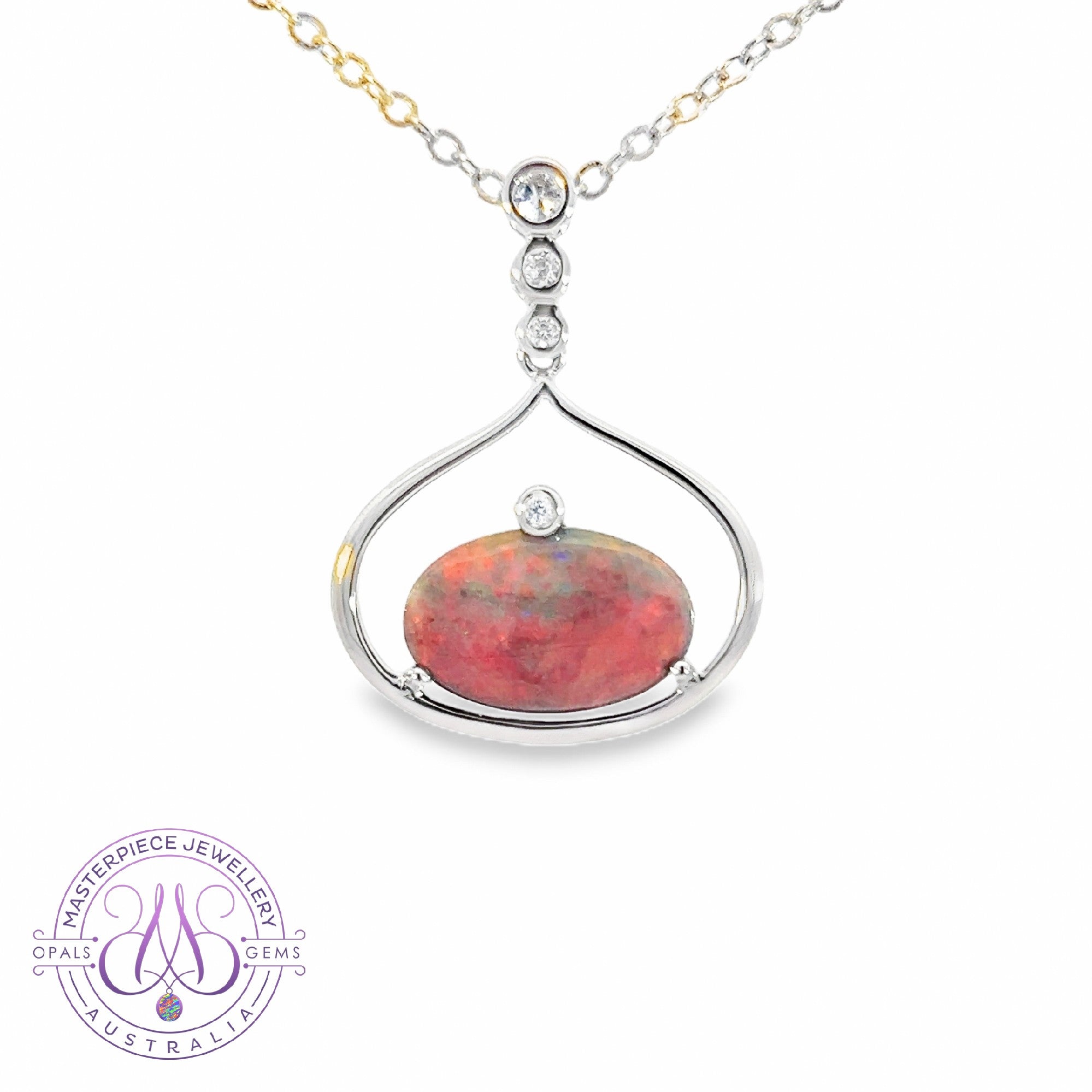 14kt White Gold Black Opal 2.68ct and Sapphire pendant