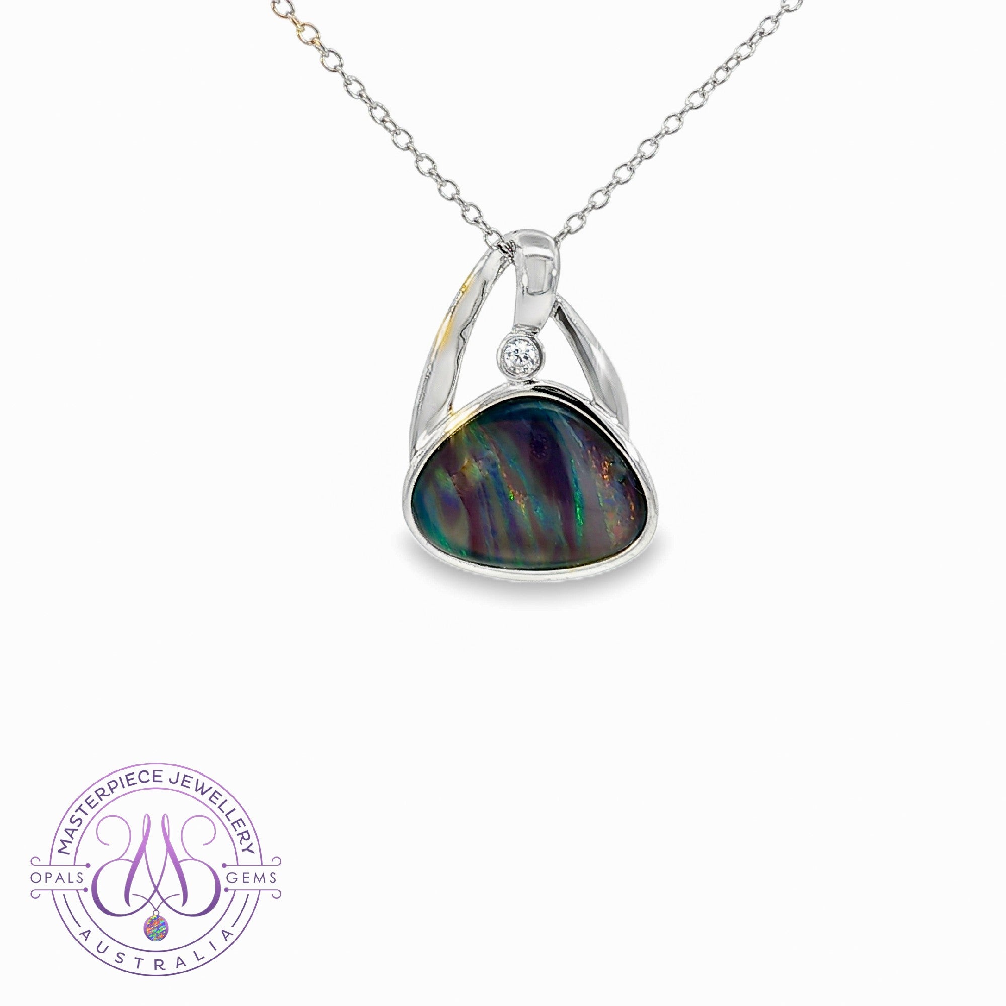 Sterling Silver horizontal set Opal triplet 14x11mm pendant