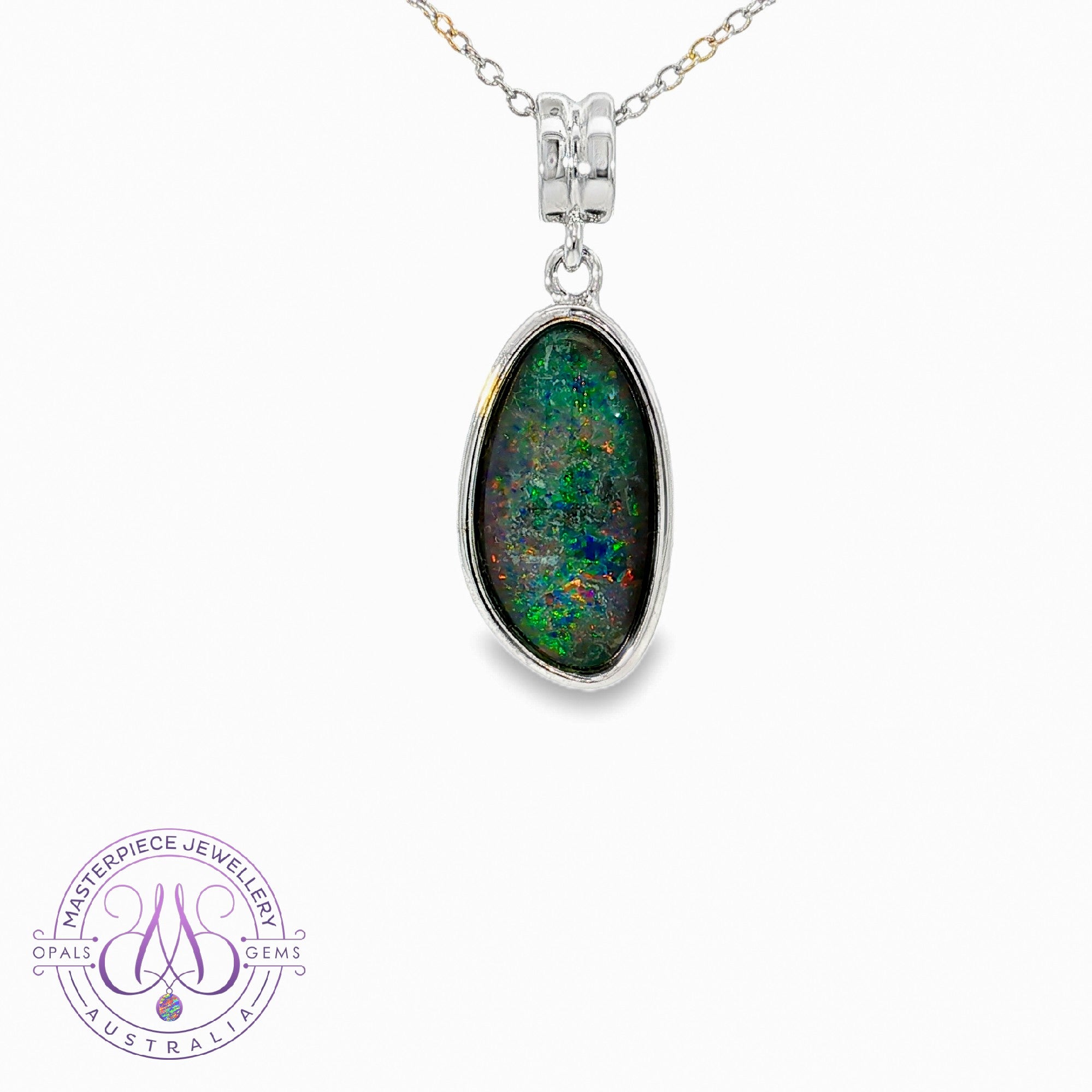 Sterling Silver long Opal triplet 17x9mm pendant