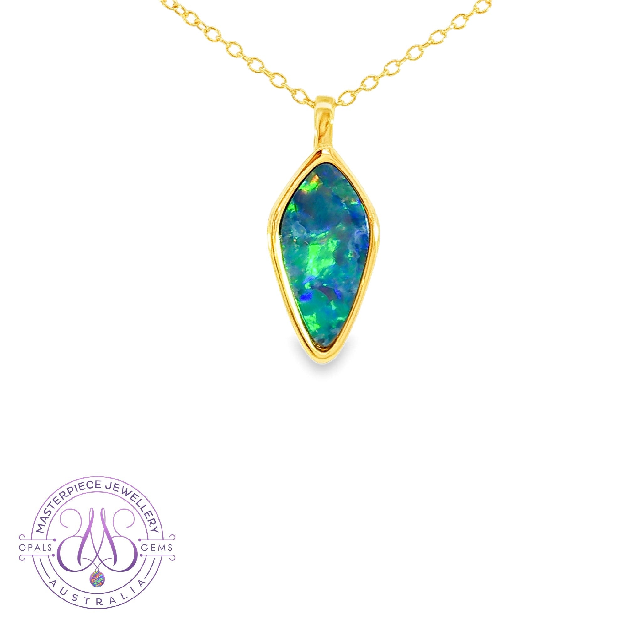 Gold Plated Silver kite shaped Opal doublet bezel set pendant