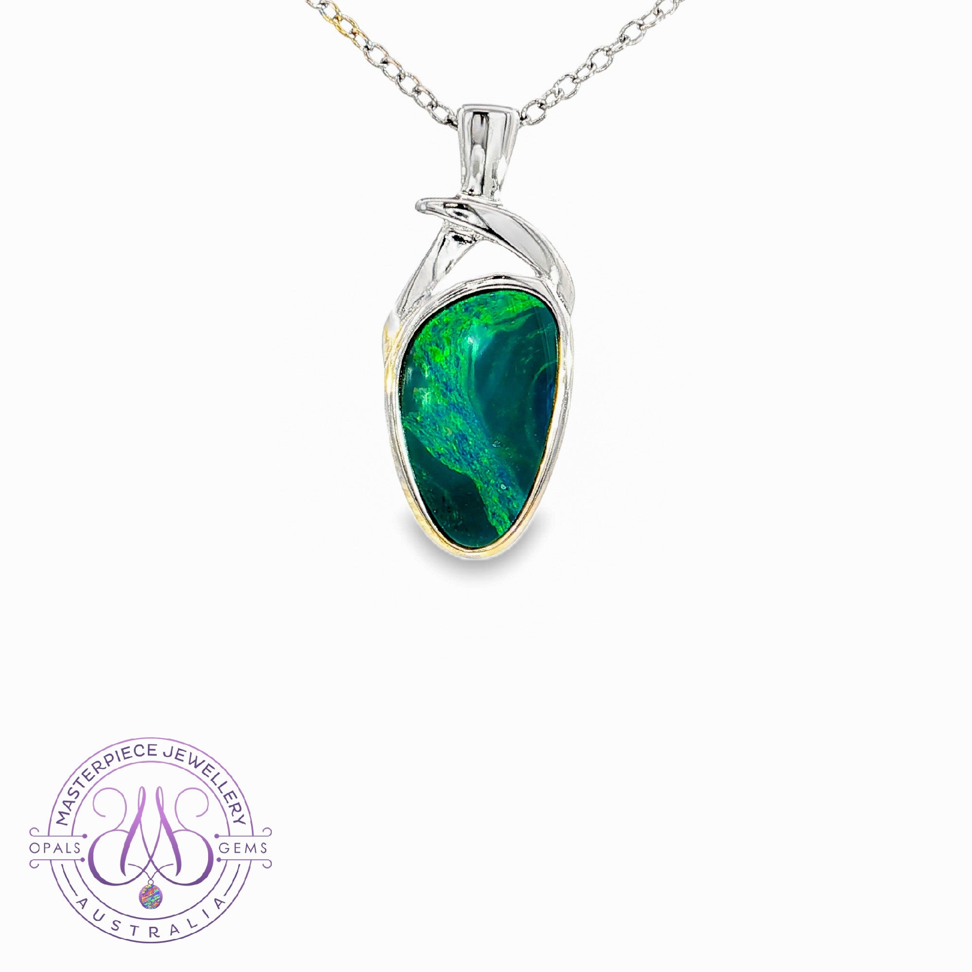 Sterling Silver Green pattern Opal doublet pendant