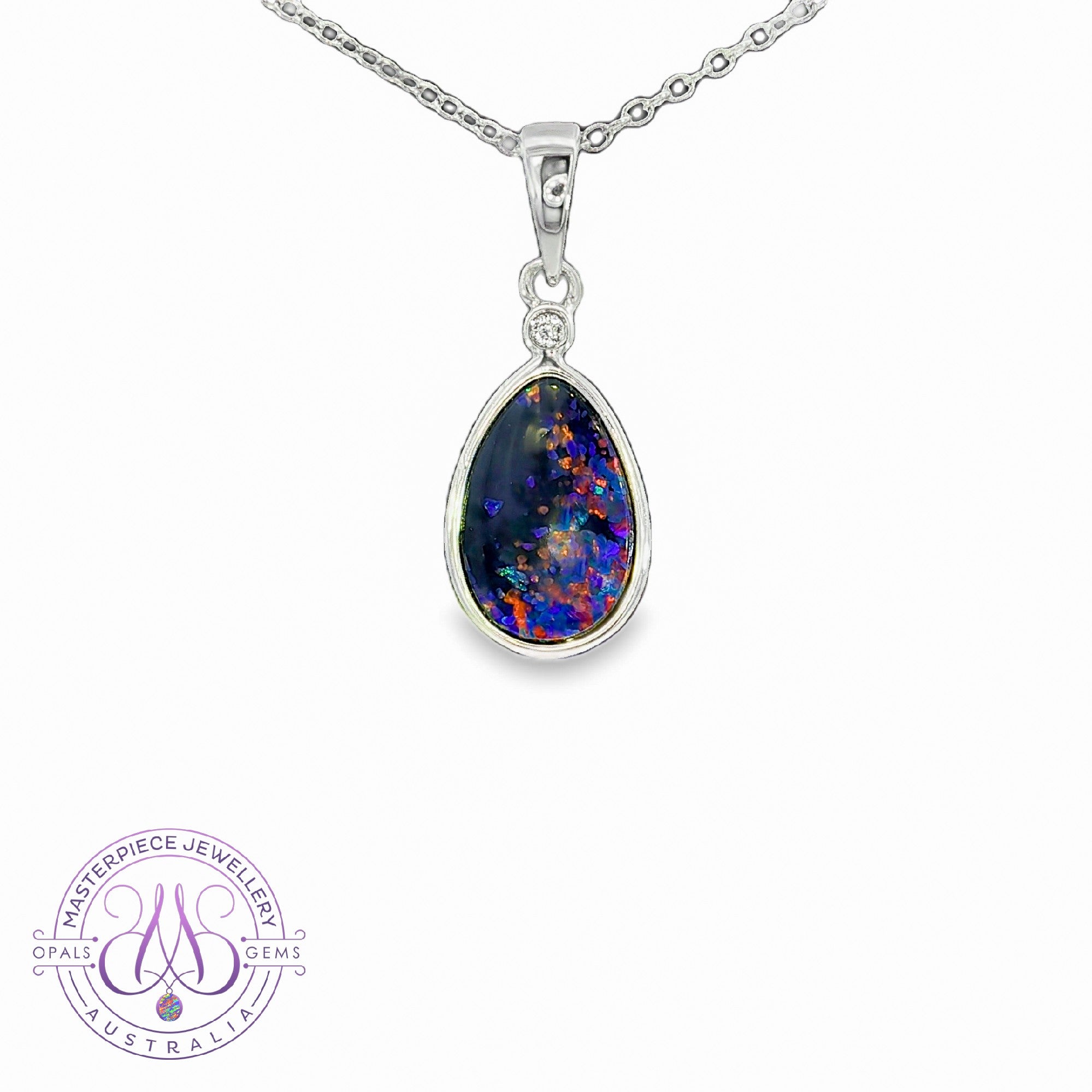 Sterling Silver Pear shape 12x9mm Opal doublet pendant
