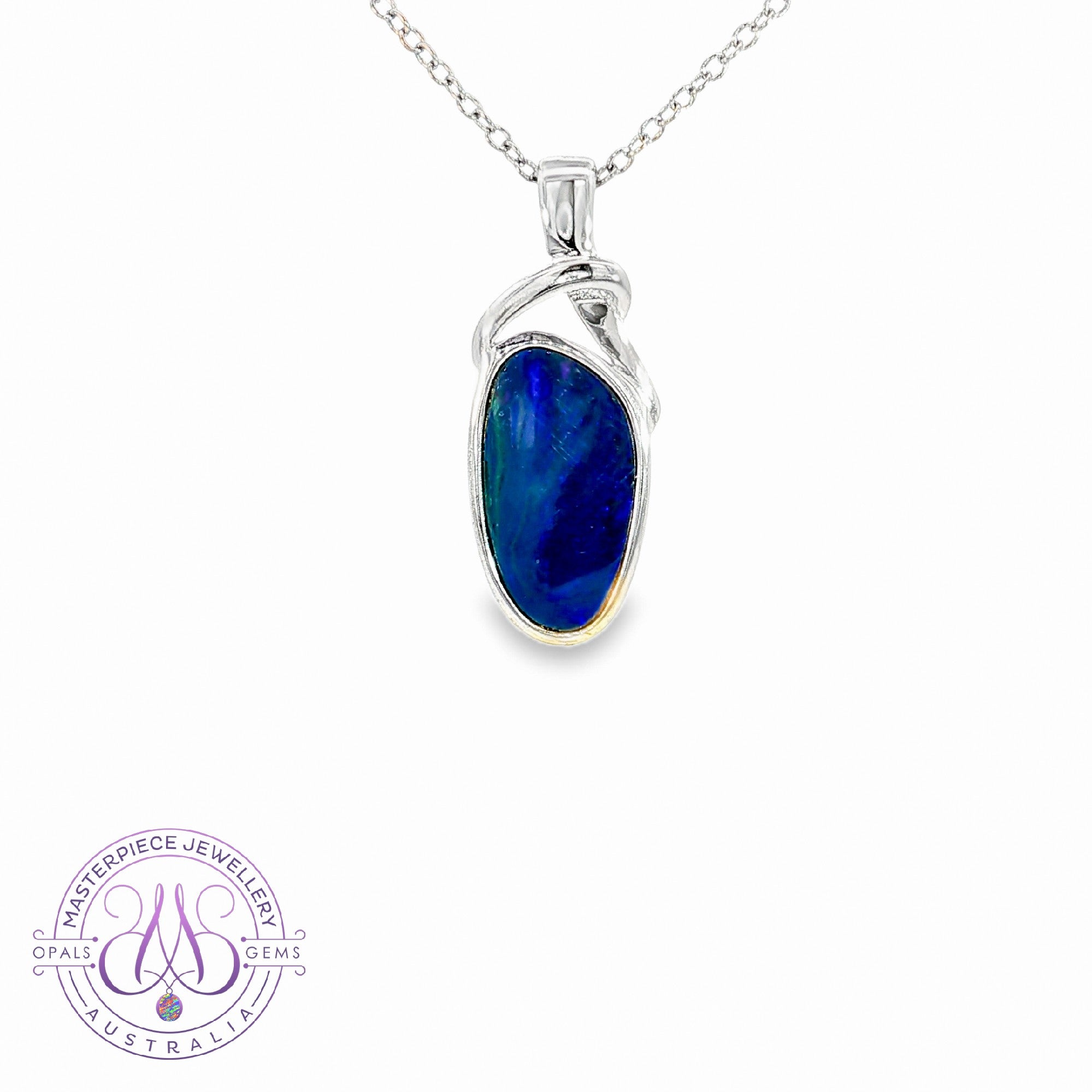 Sterling Silver Blue Opal freeform pendant twirl