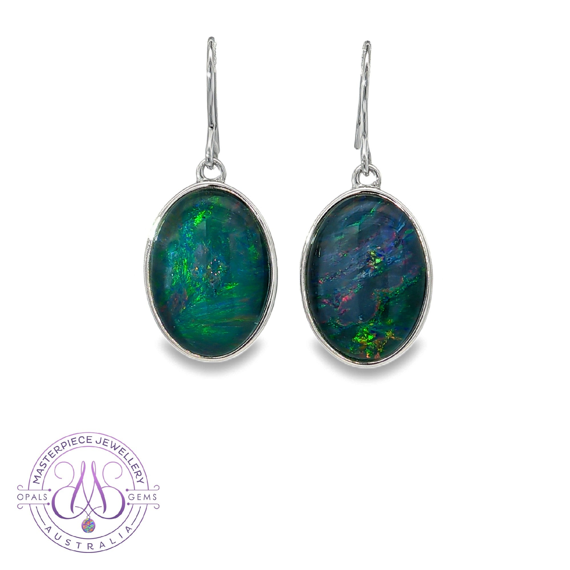 Sterling Silver dangling large Opal triplet earrings