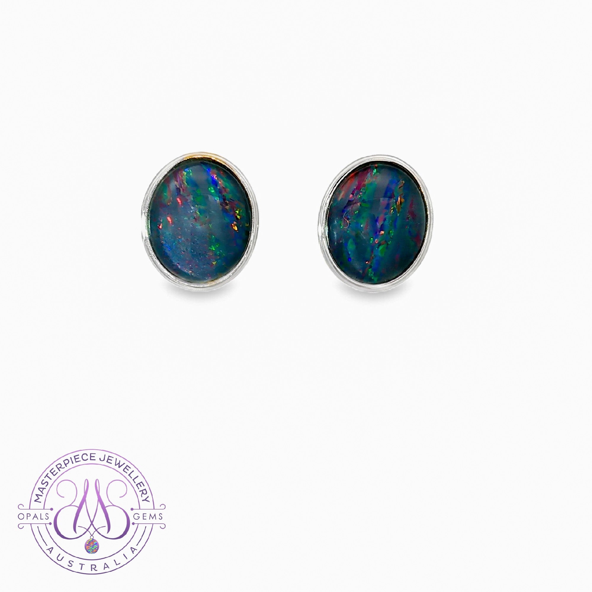 Sterling Silver 12x10mm Opal triplet studs oval shape