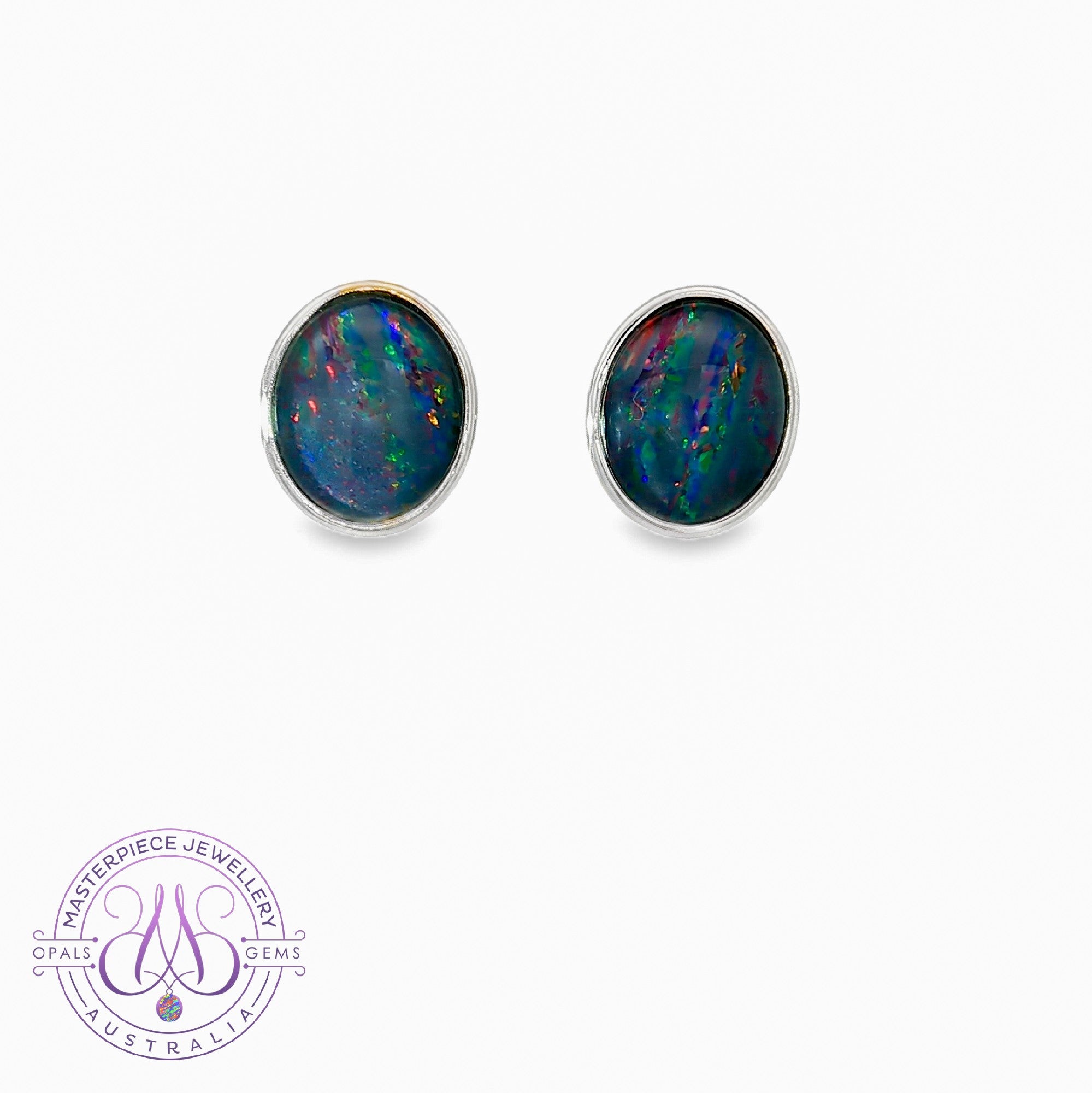 Sterling Silver 12x10mm Opal triplet studs oval shape