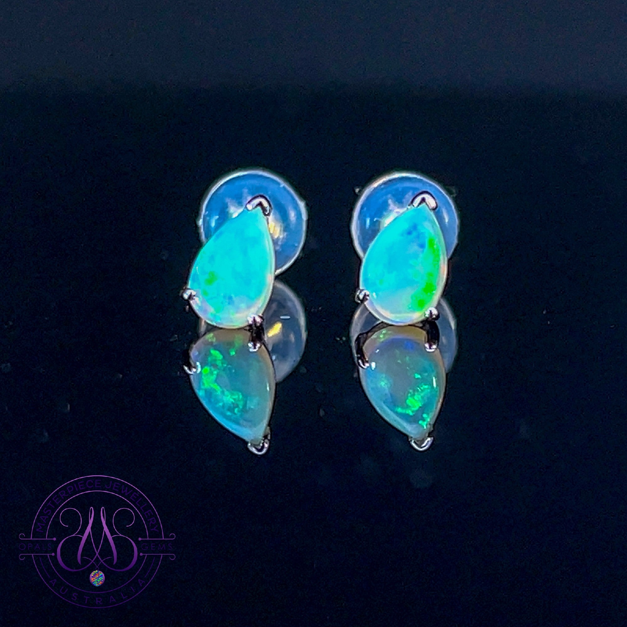 14kt White Gold pear shape 6x4mm Crystal Opal studs
