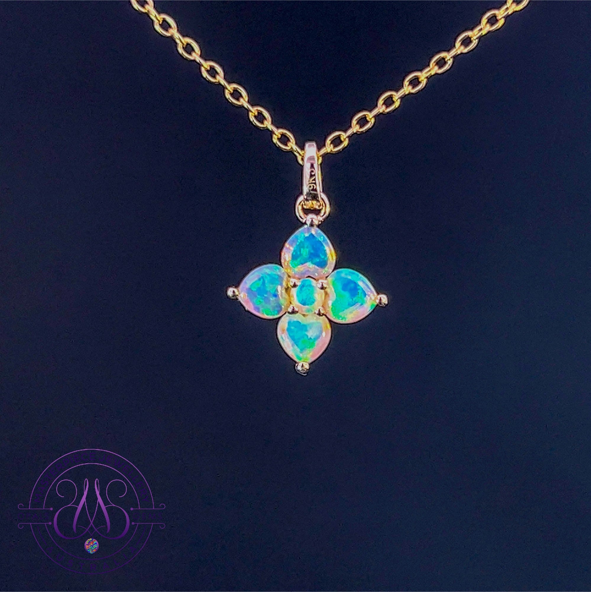 9kt Yellow Gold Crystal Opal floral pendant 0.39ct