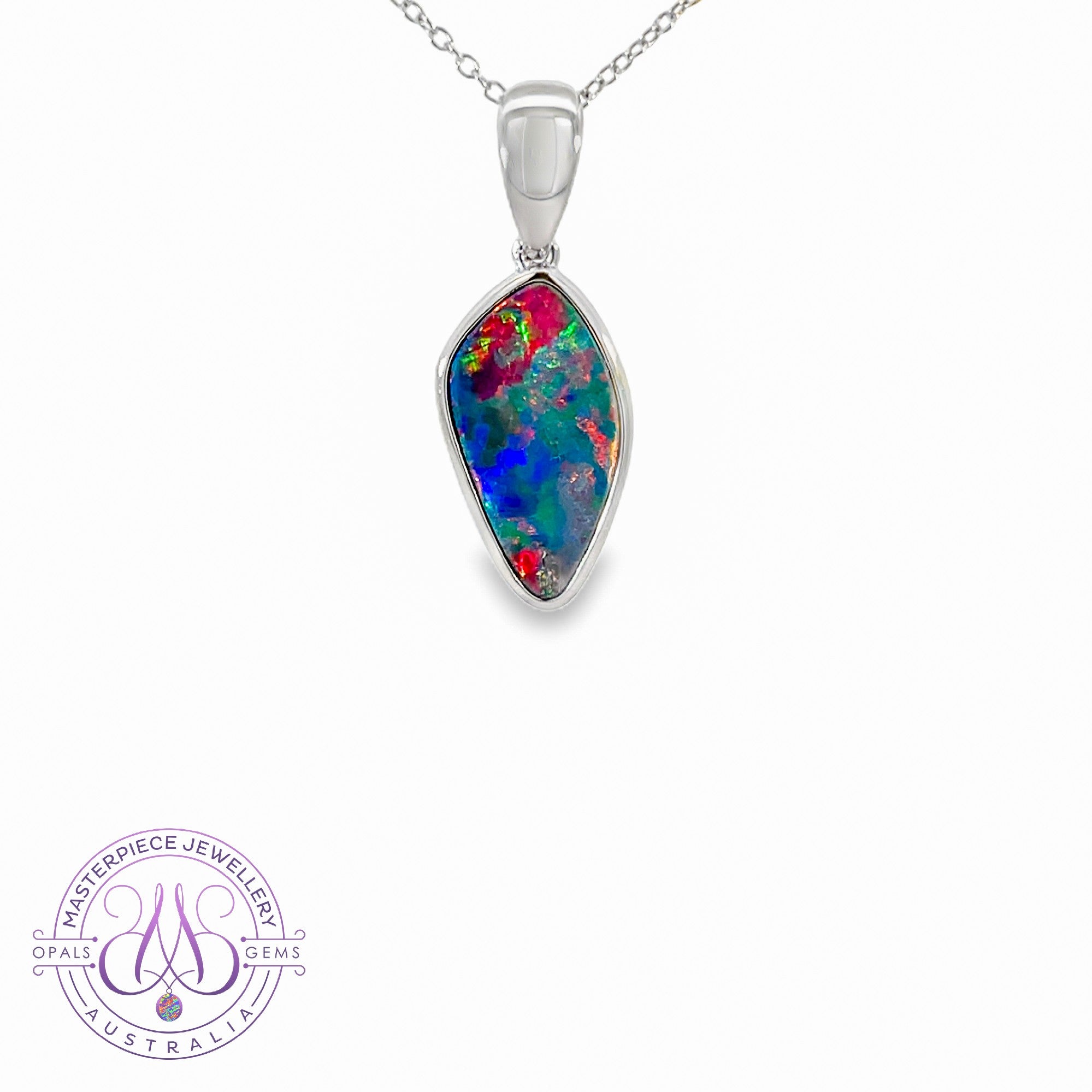 Sterling Silver Opal doublet 2.9ct Fire Red and Blue pendant