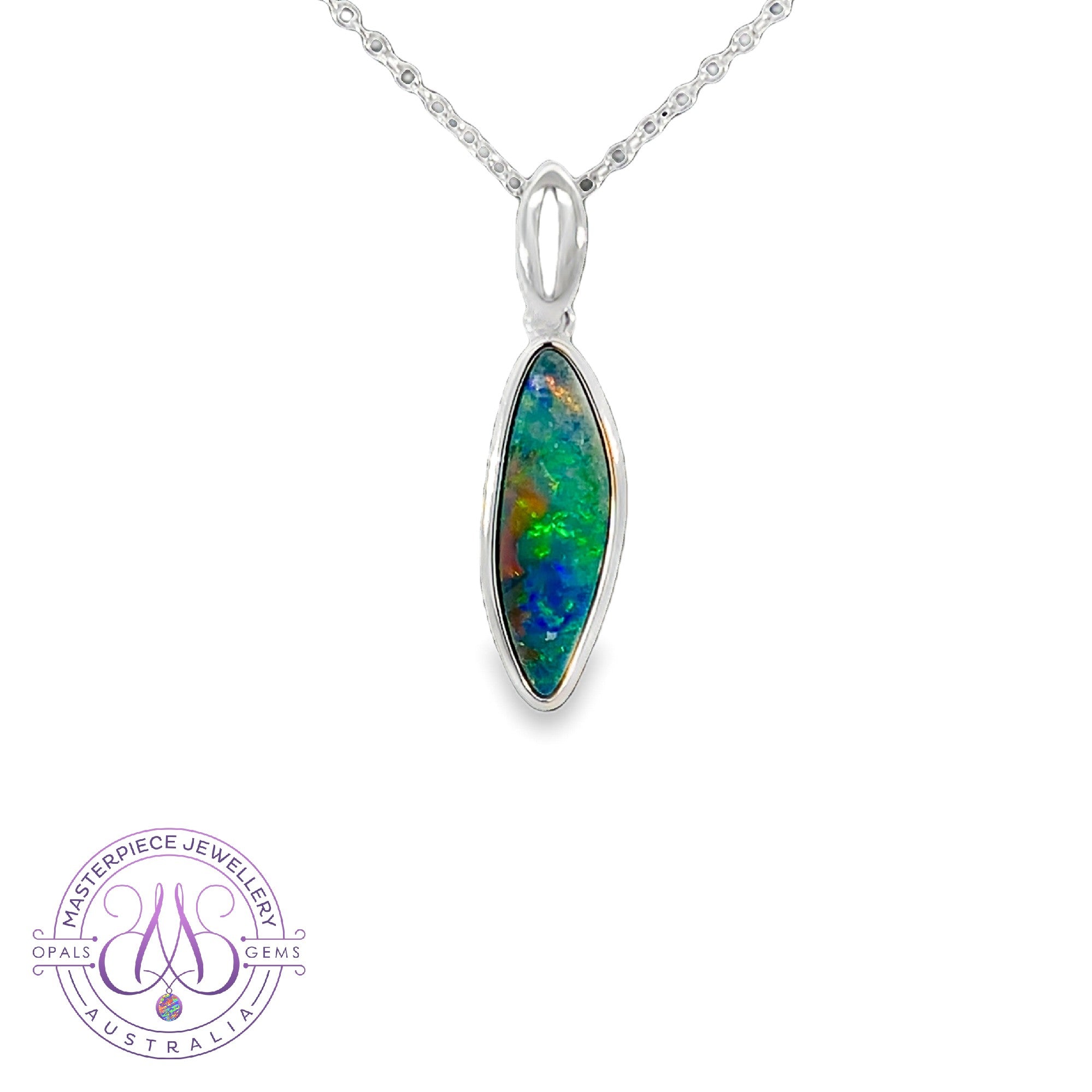 Sterling Silver Marquise shape Red Green yellow Opal doublet 2ct pendant