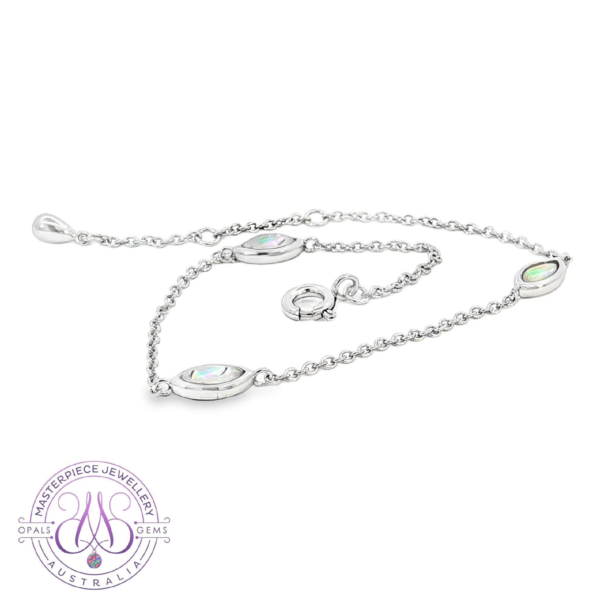 Sterling Silver Marquise shape 3 Crystal Fire Opal 6x3mm bracelet