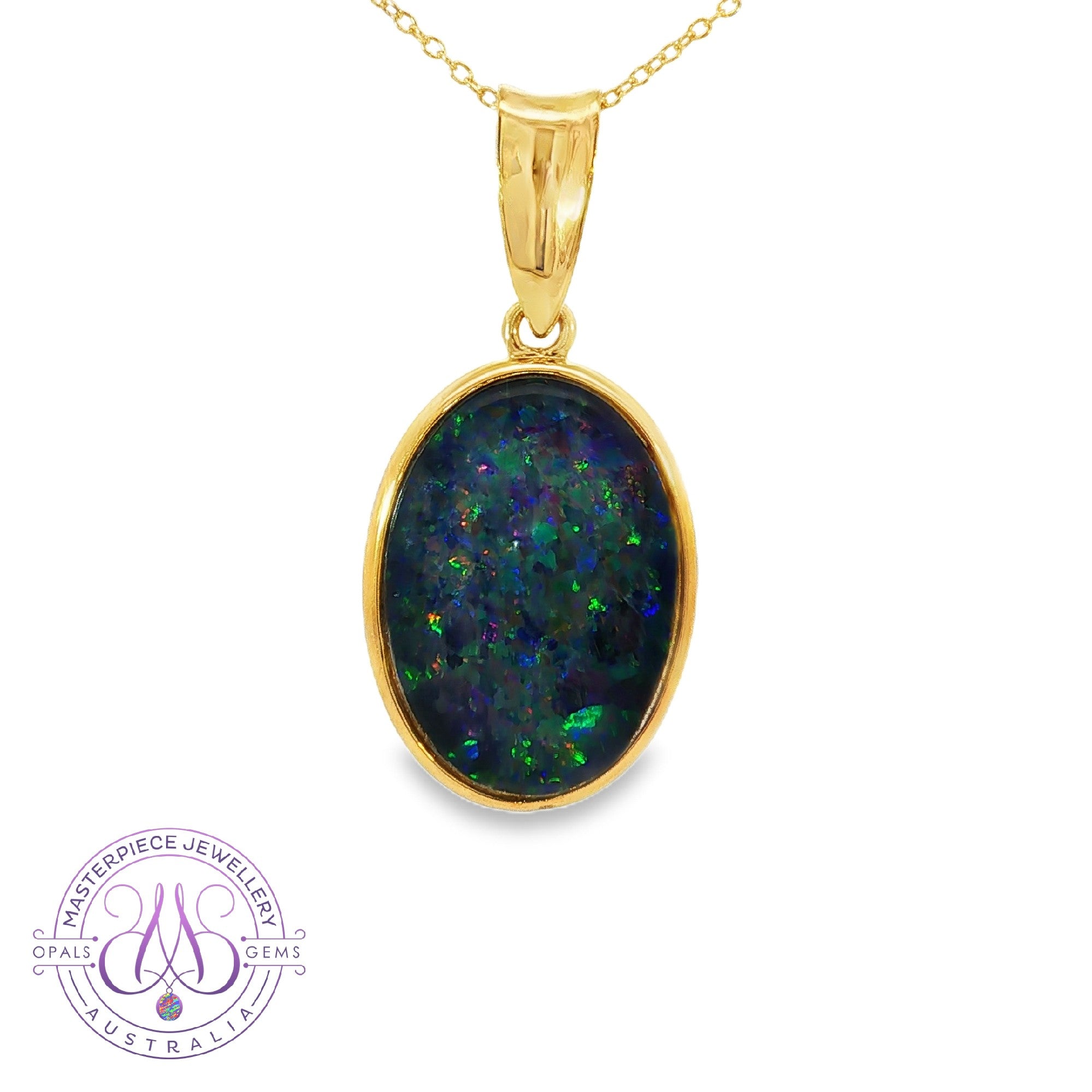 Gold Plated Sterling Silver 24x17.5mm Opal triplet pendant classic bezel