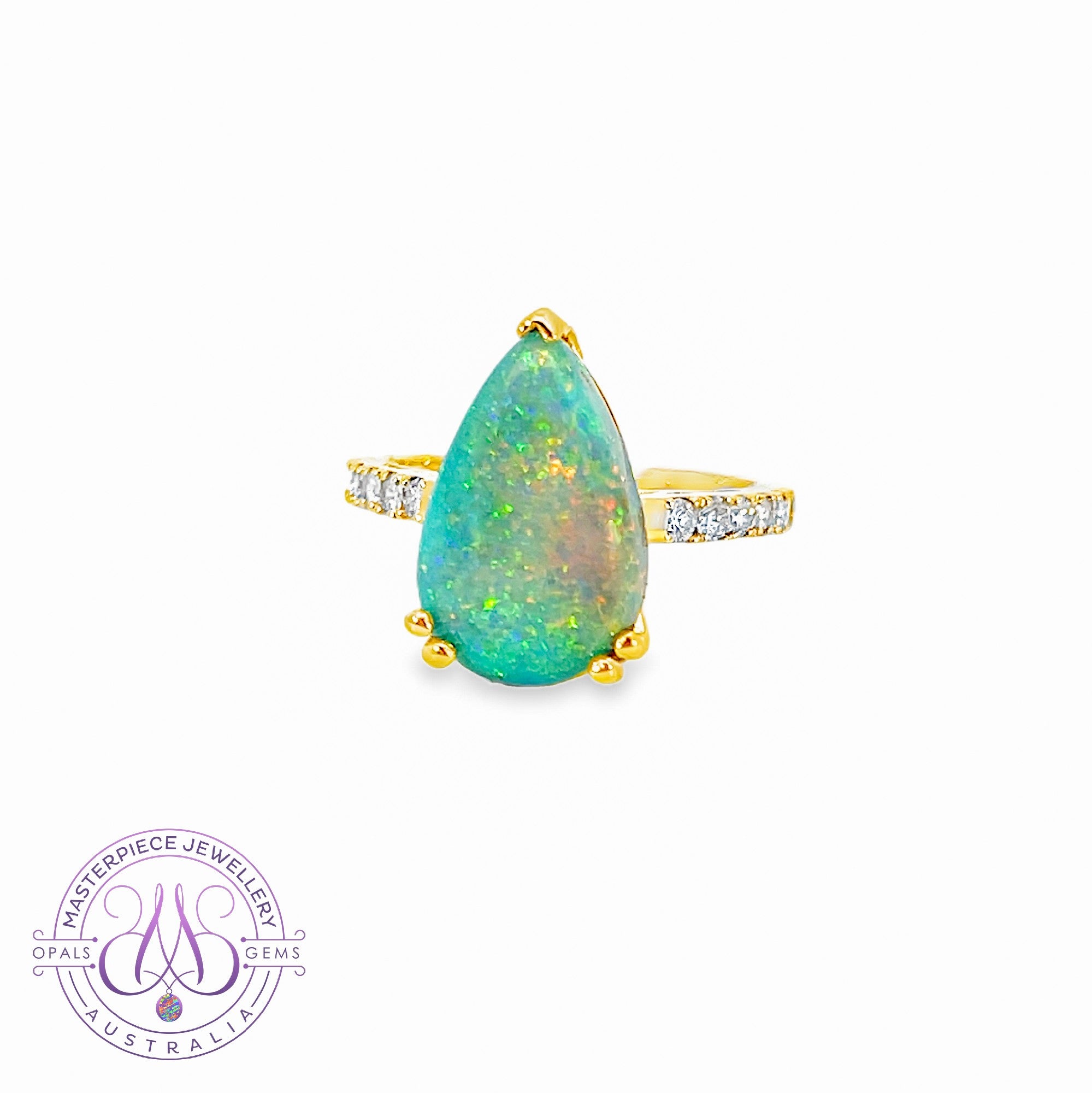 18kt Yellow Gold Black Opal Pear shape 6.8ct and diamond ring
