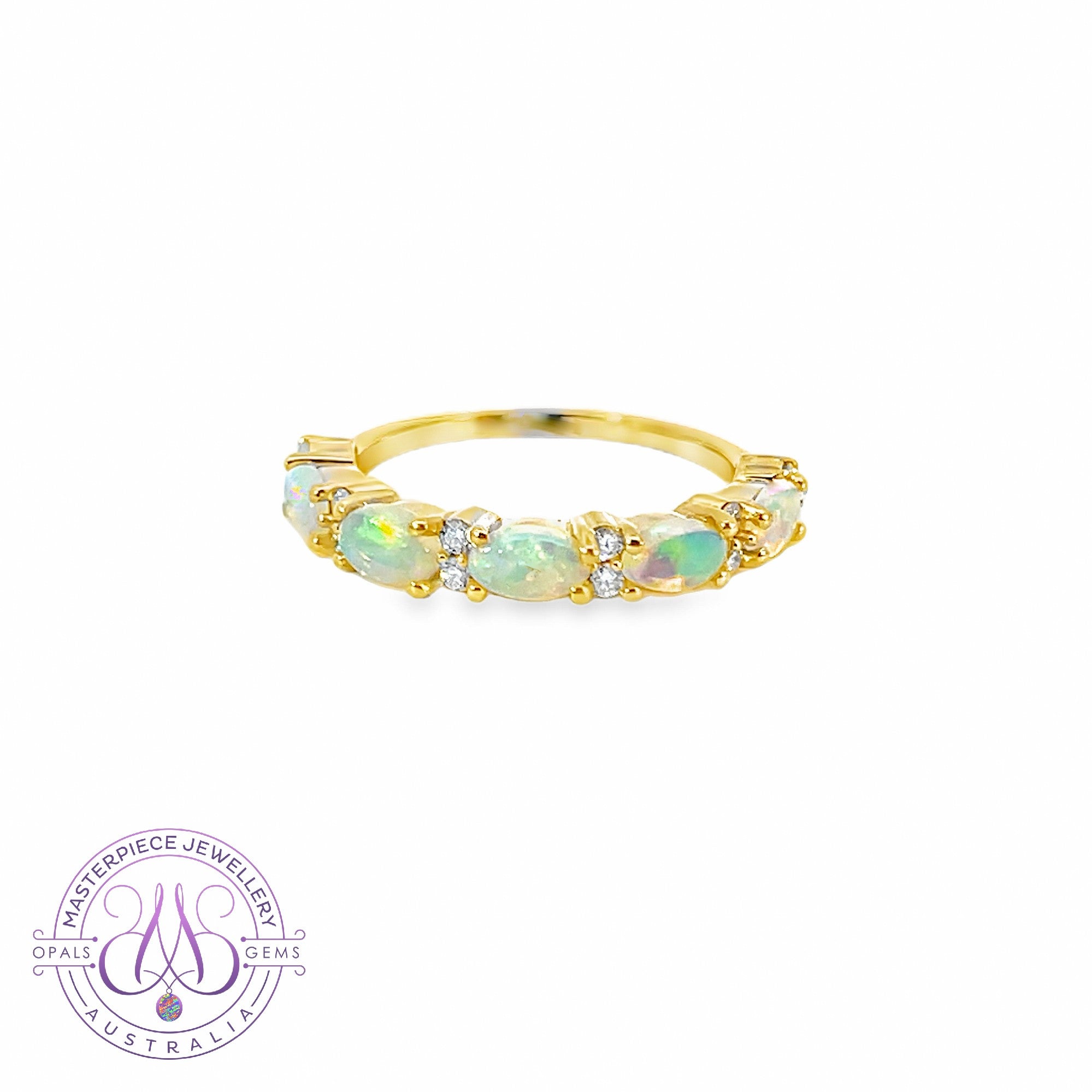 18kt Yellow Gold eternity style Opal and diamond ring