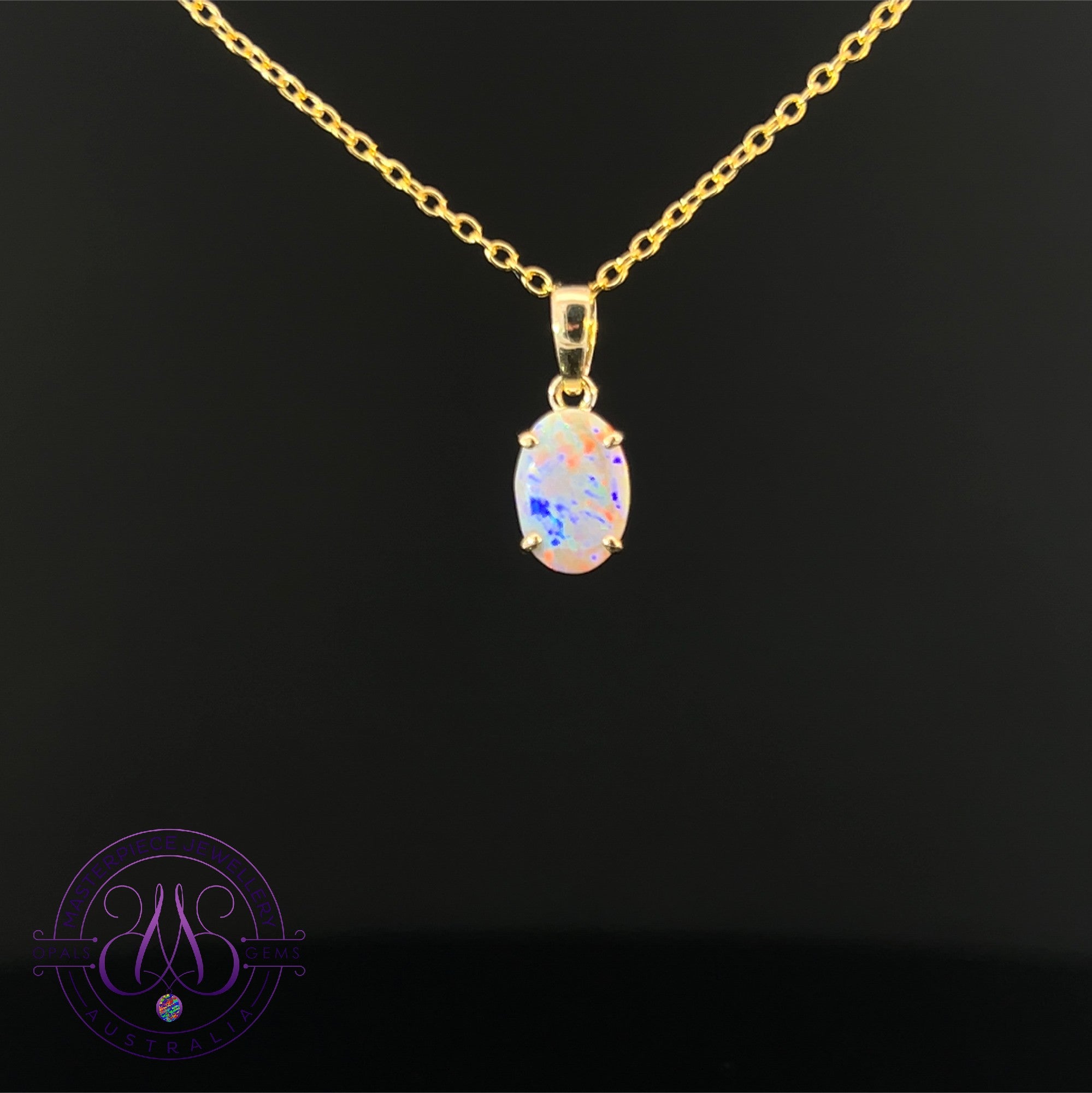 9kt Yellow Gold classic claw set Black Opal 0.45ct pendant