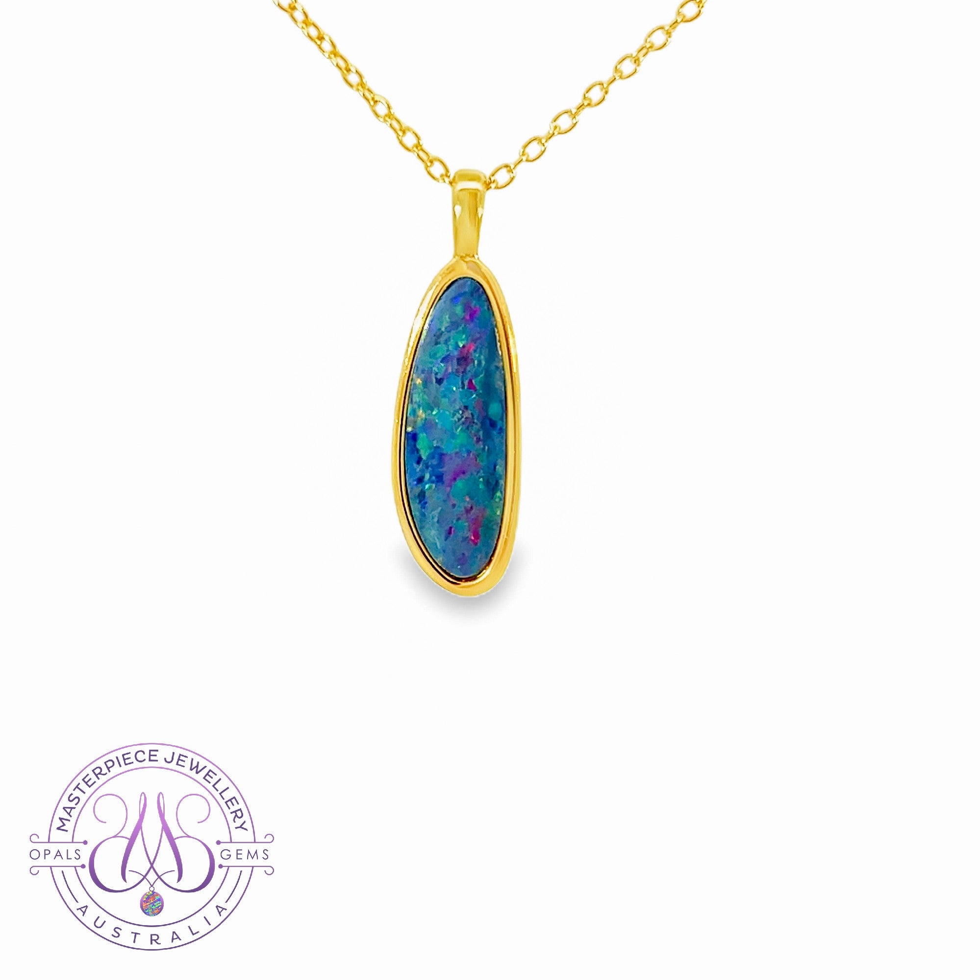 Gold Plated Sterling Silver 19x7mm Opal doublet pendant