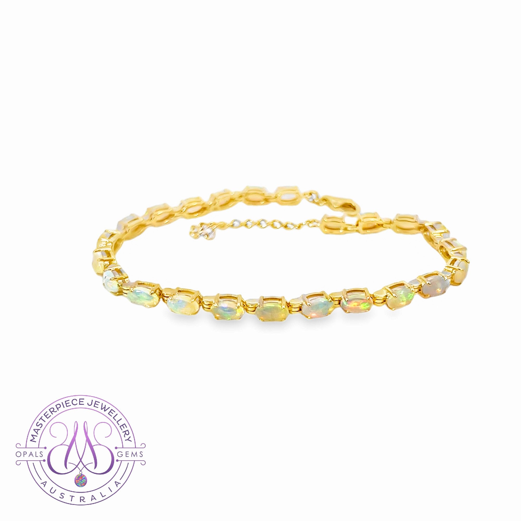 9kt Yellow Gold tennis style Crystal Opal bracelet