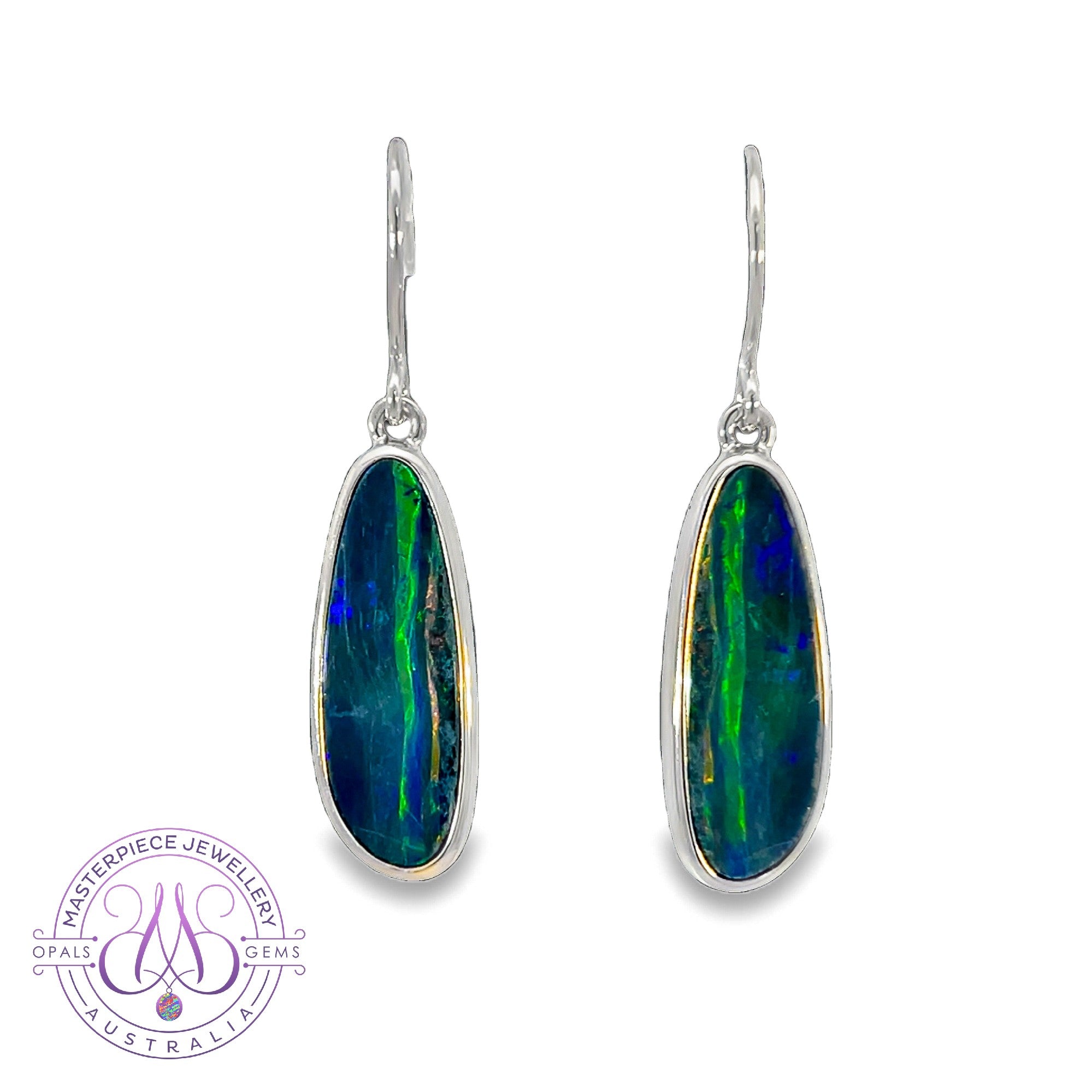 Sterling Silver long dangling Opal doublet 5.52ct earrings
